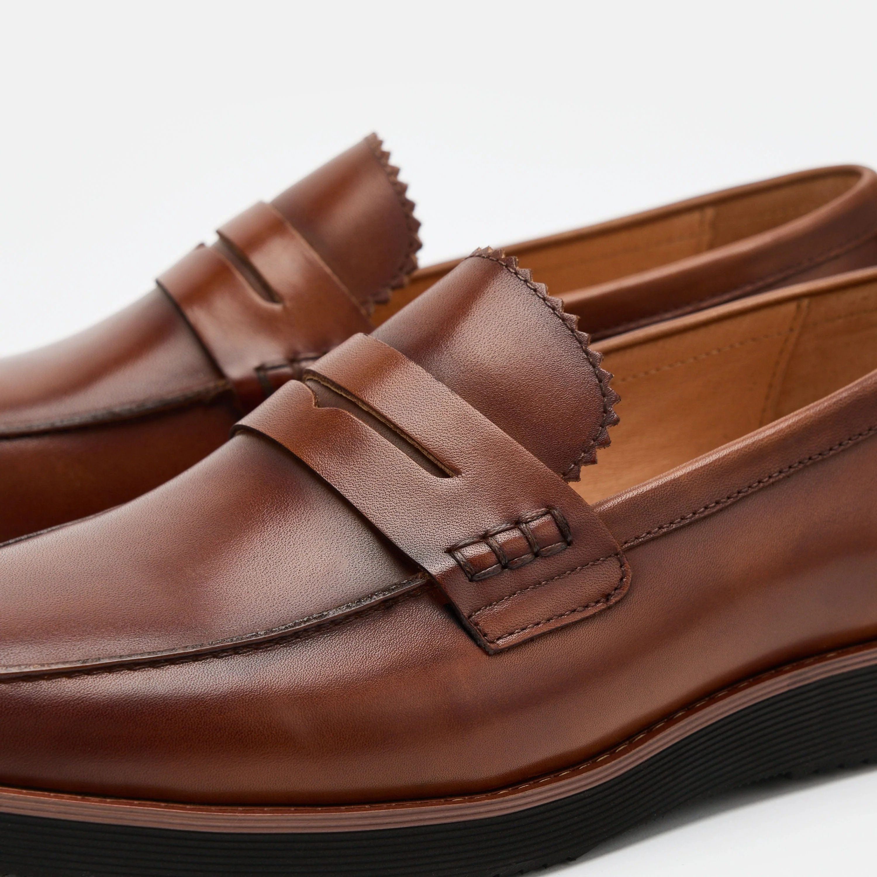 Abe Mahogany Leather Penny Loafers - Image 3
