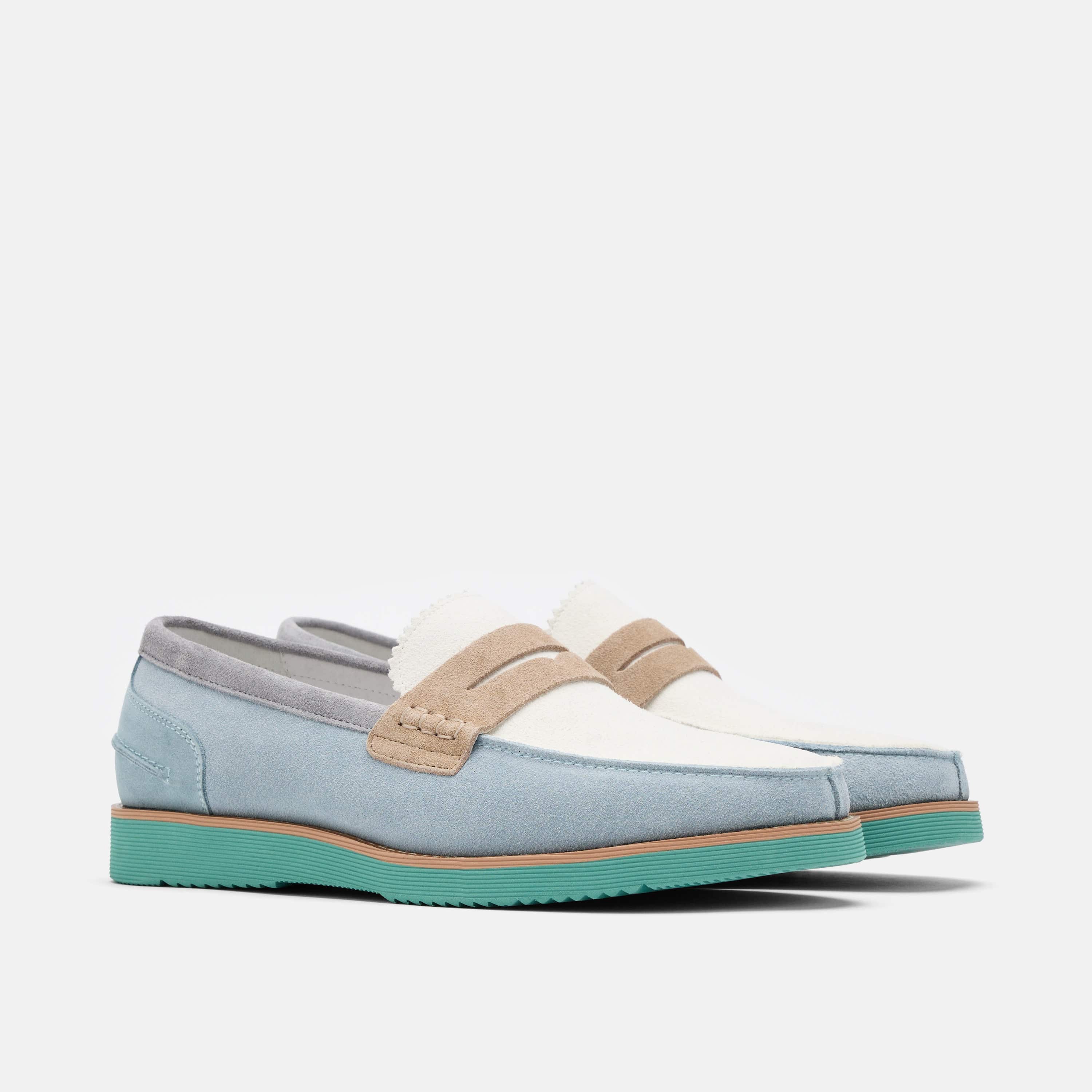 Abe Blue Mist Colorblock Suede Penny Loafers - Image 2