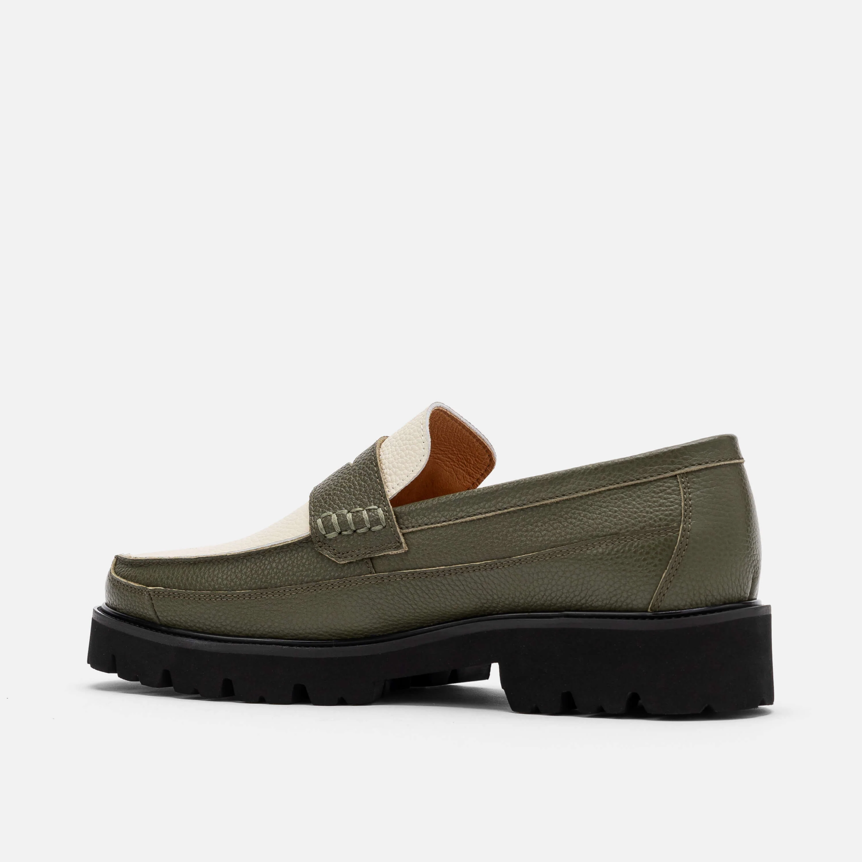 Adler Olive/White Leather Lug Penny Loafers - Image 4