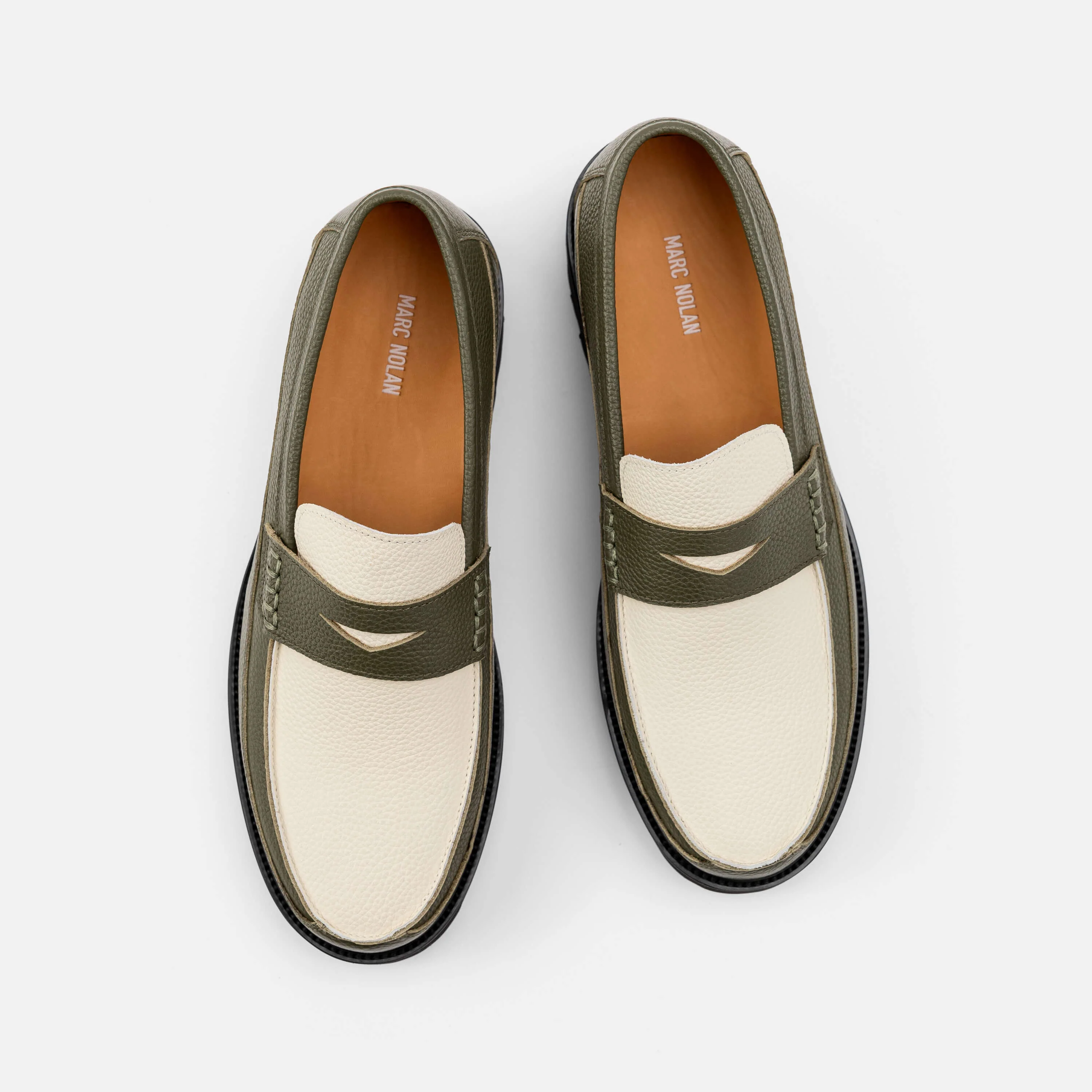 Adler Olive/White Leather Lug Penny Loafers - Image 5