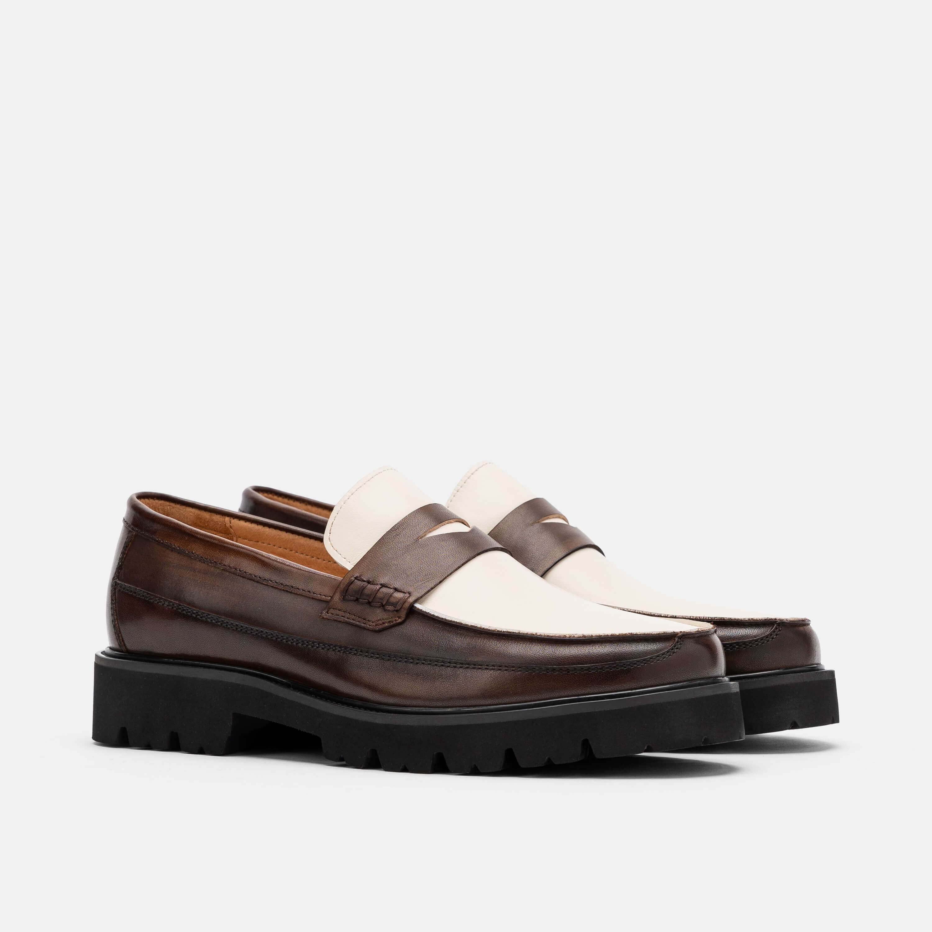 Adler Brown/White Leather Lug Penny Loafers - Image 2