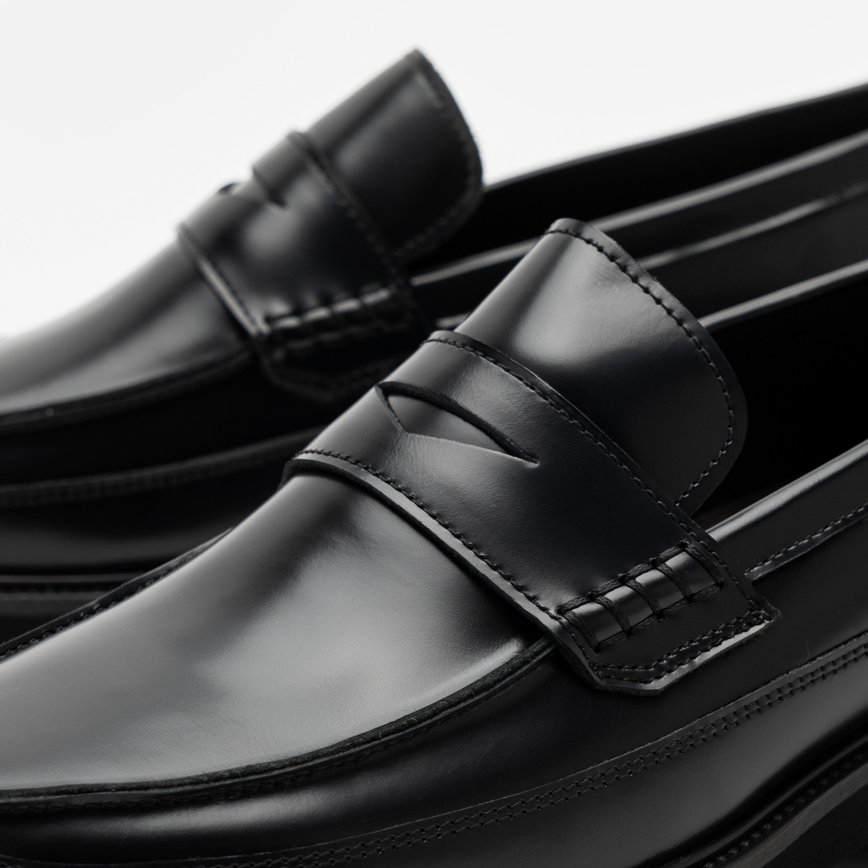Adler Black Leather Lug Penny Loafers - Image 3
