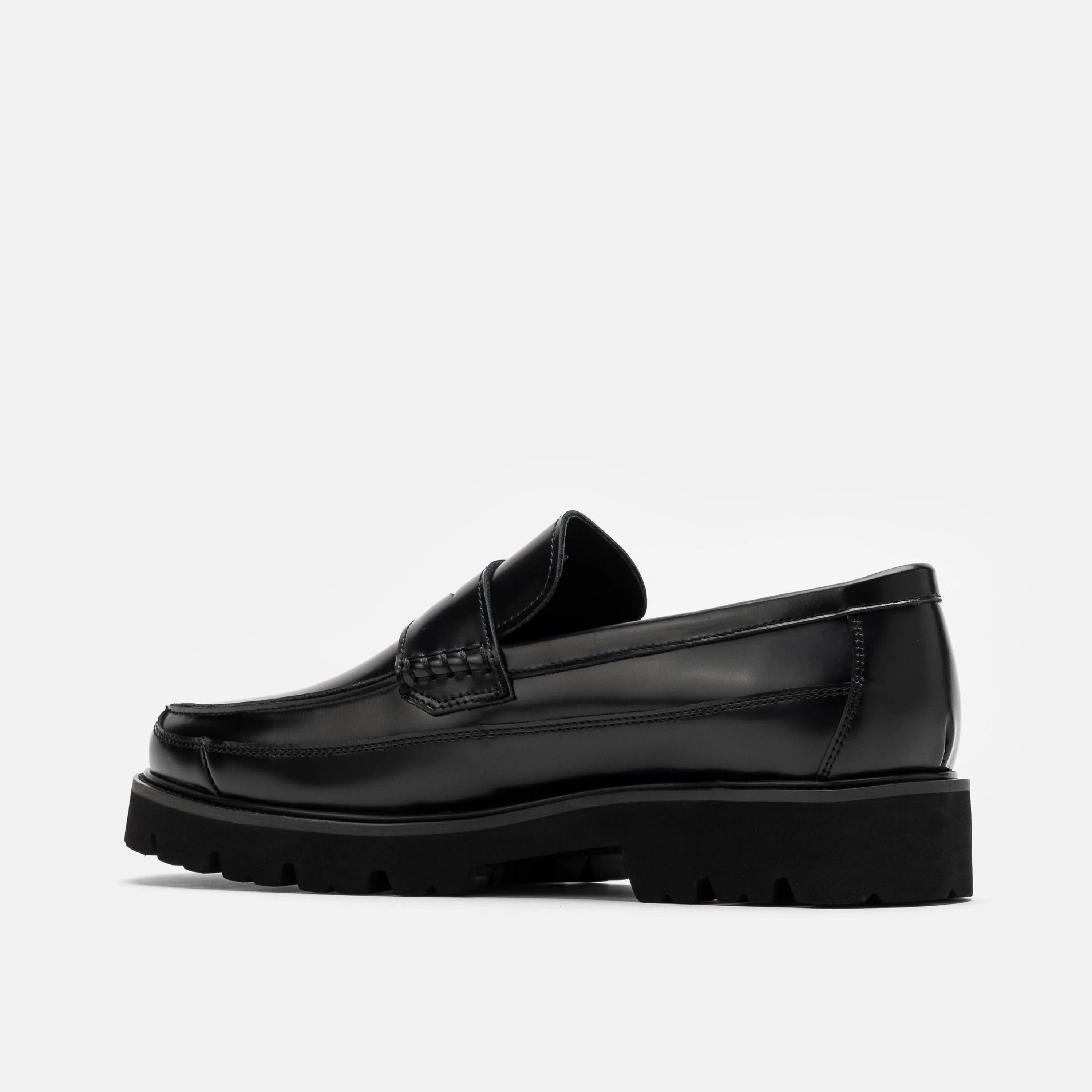Adler Black Leather Lug Penny Loafers - Image 4