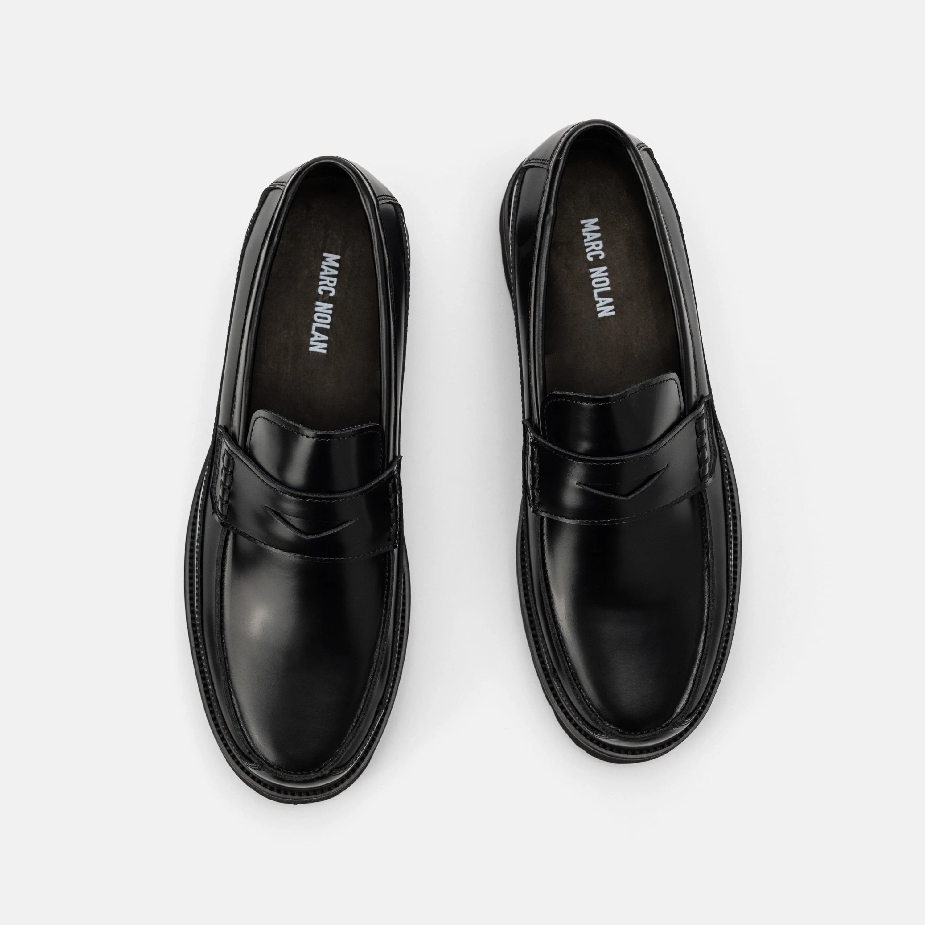Adler Black Leather Lug Penny Loafers - Image 5
