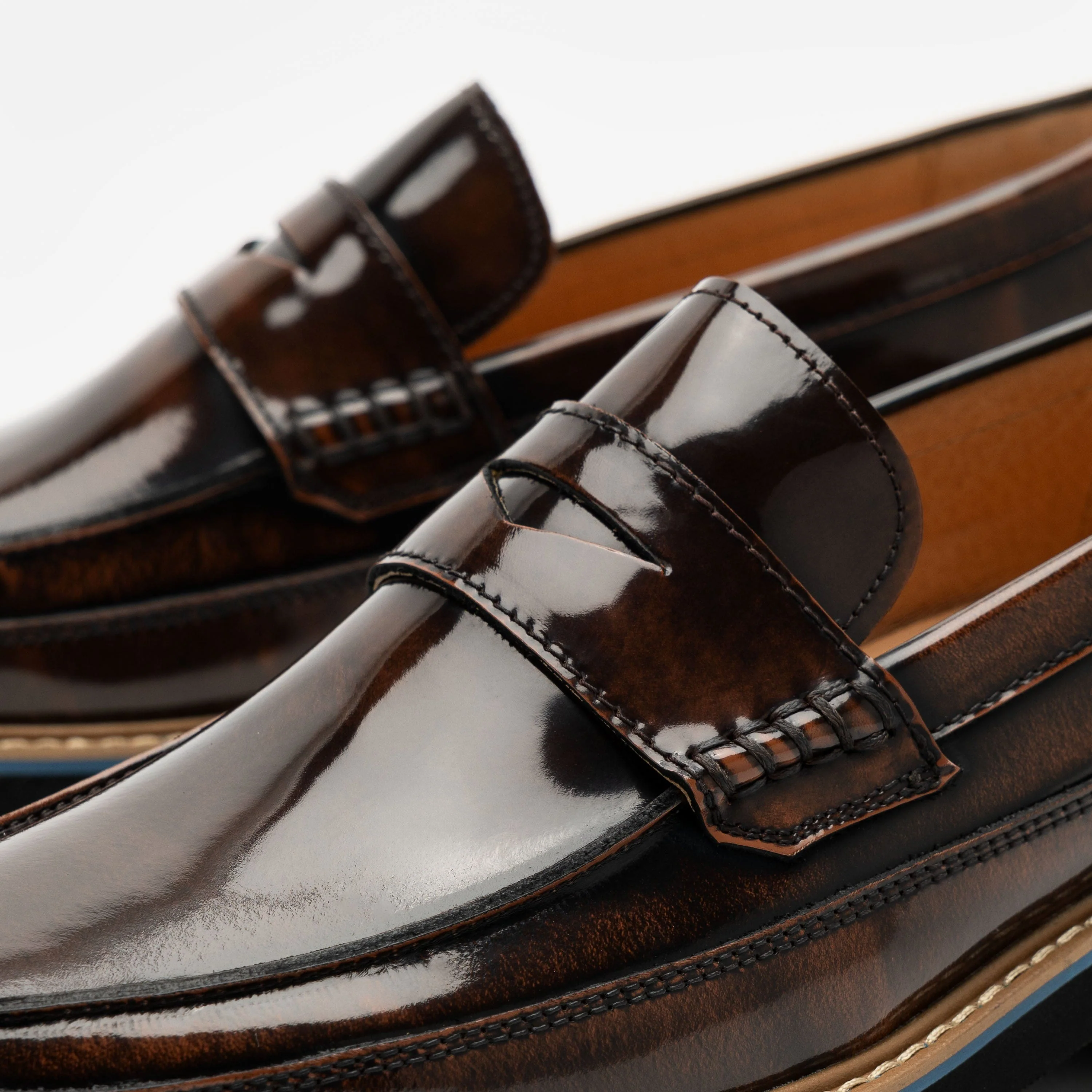 Adler Mahogany Patent Leather Lug Penny Loafers - Image 3