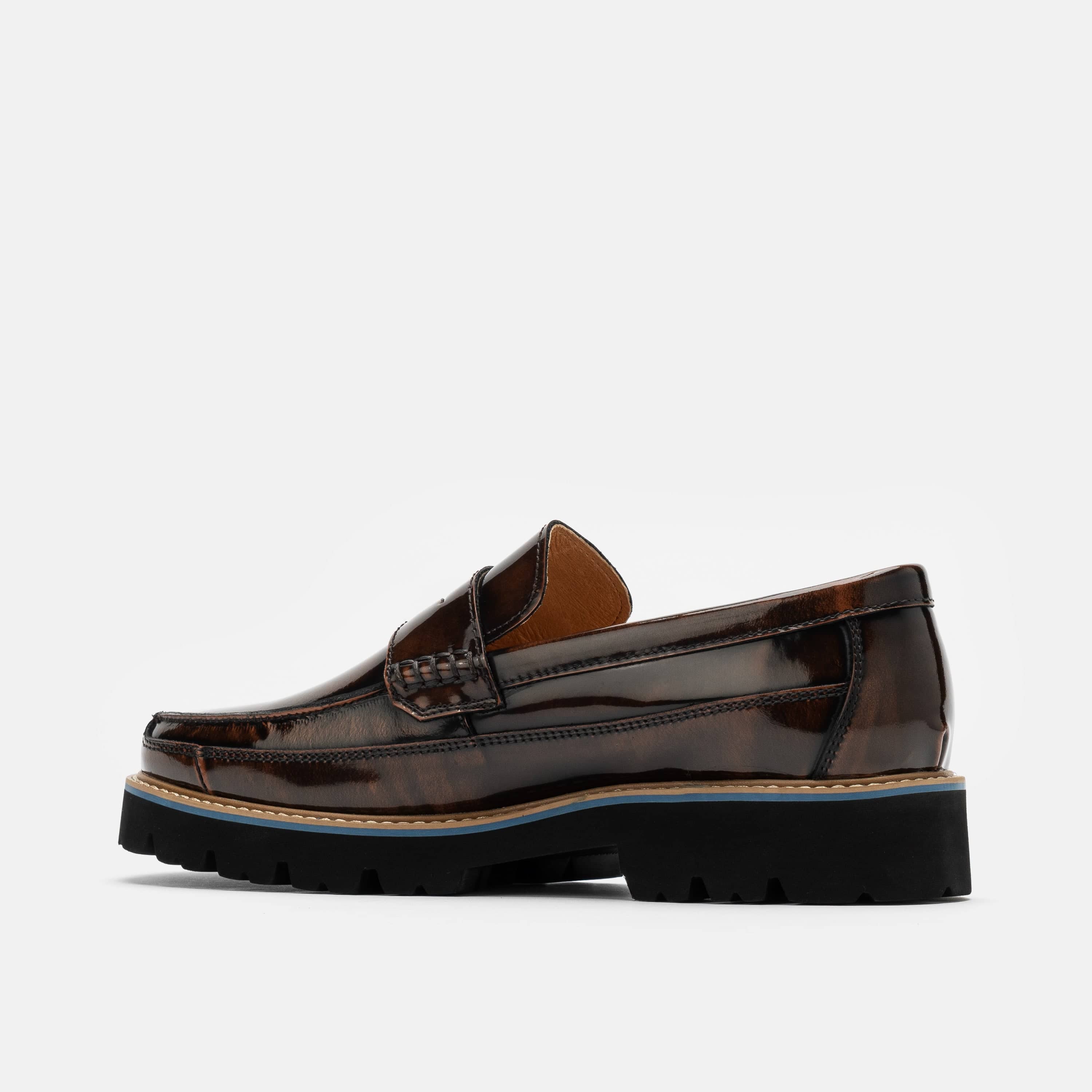 Adler Mahogany Patent Leather Lug Penny Loafers - Image 4