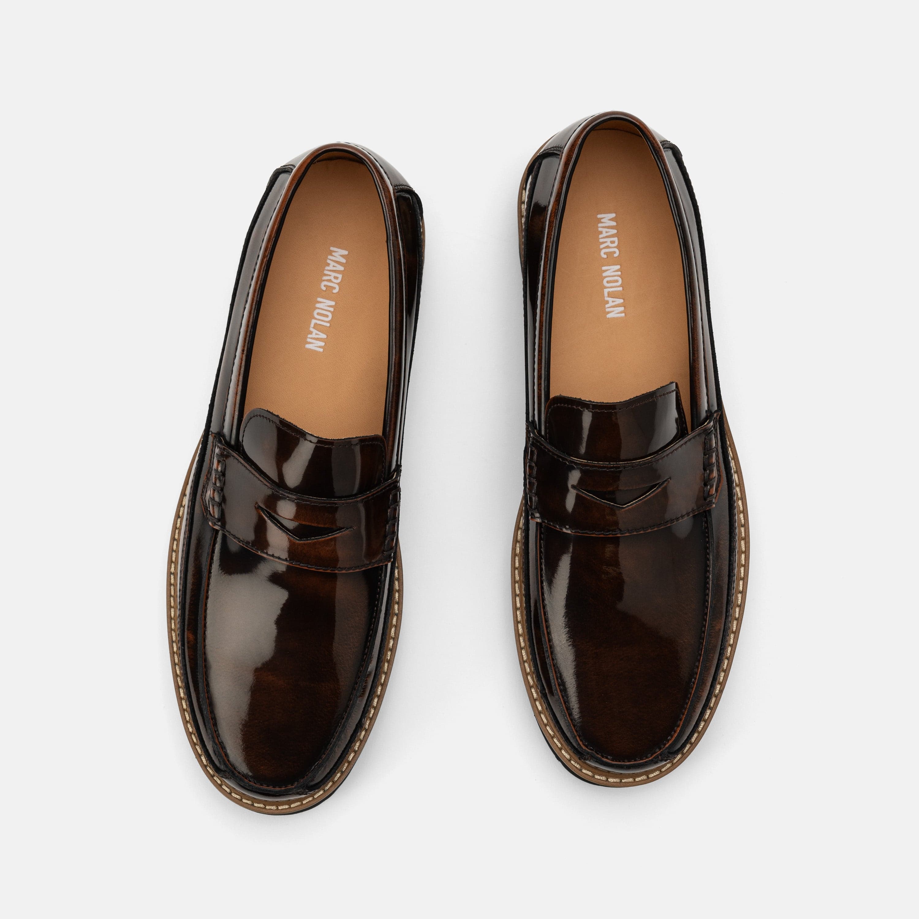 Adler Mahogany Patent Leather Lug Penny Loafers - Image 5
