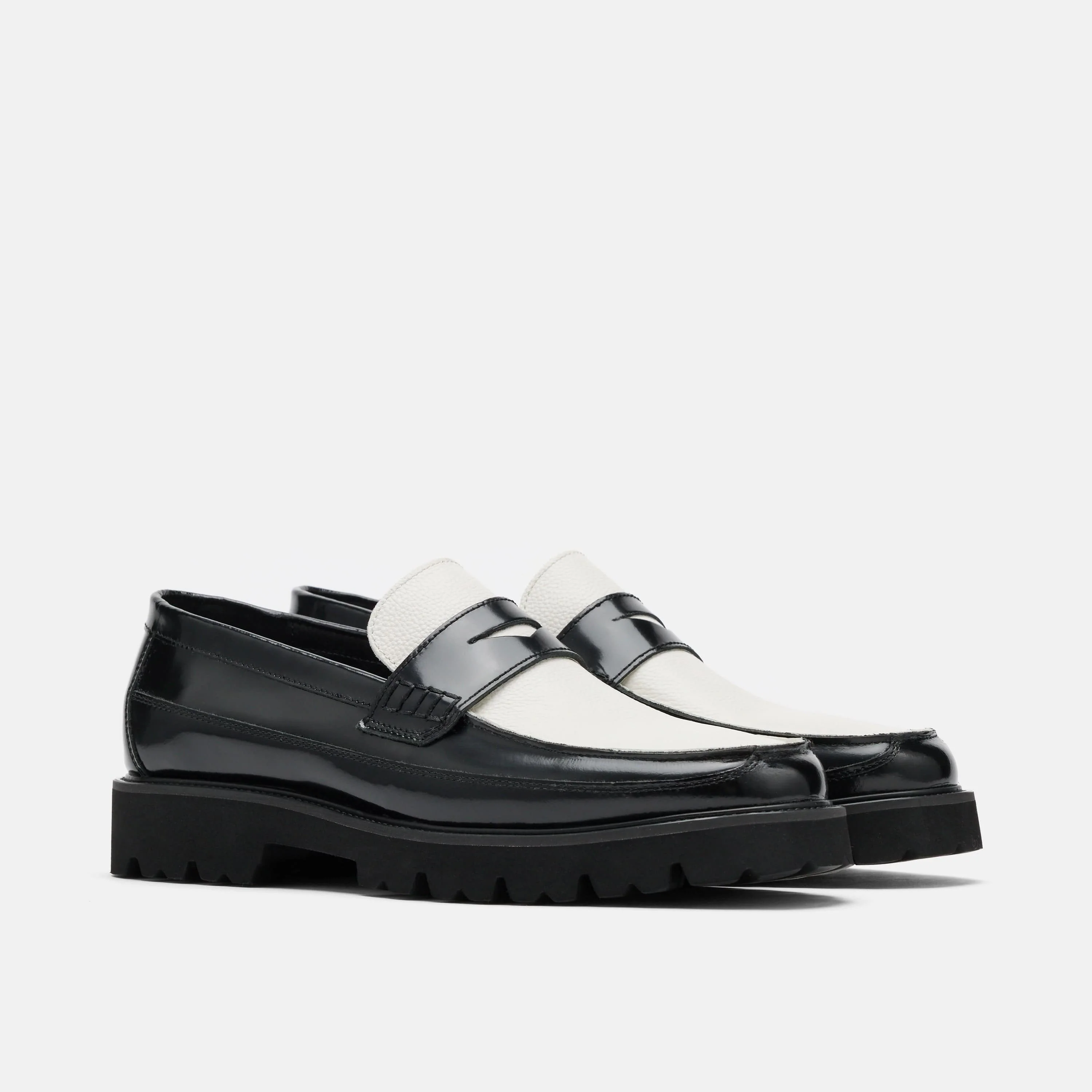 Adler Black/White Leather Lug Penny Loafers - Image 2
