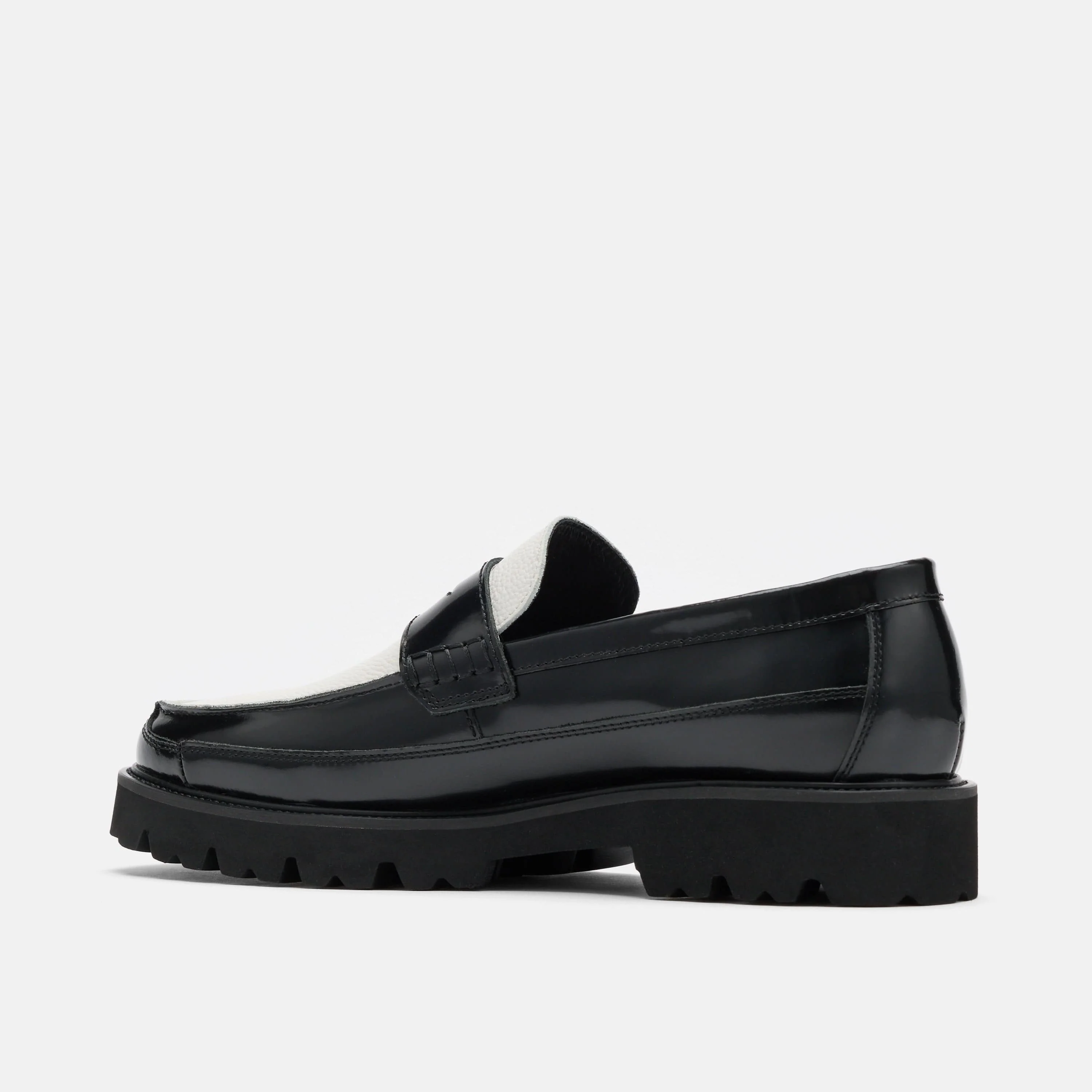Adler Black/White Leather Lug Penny Loafers - Image 4