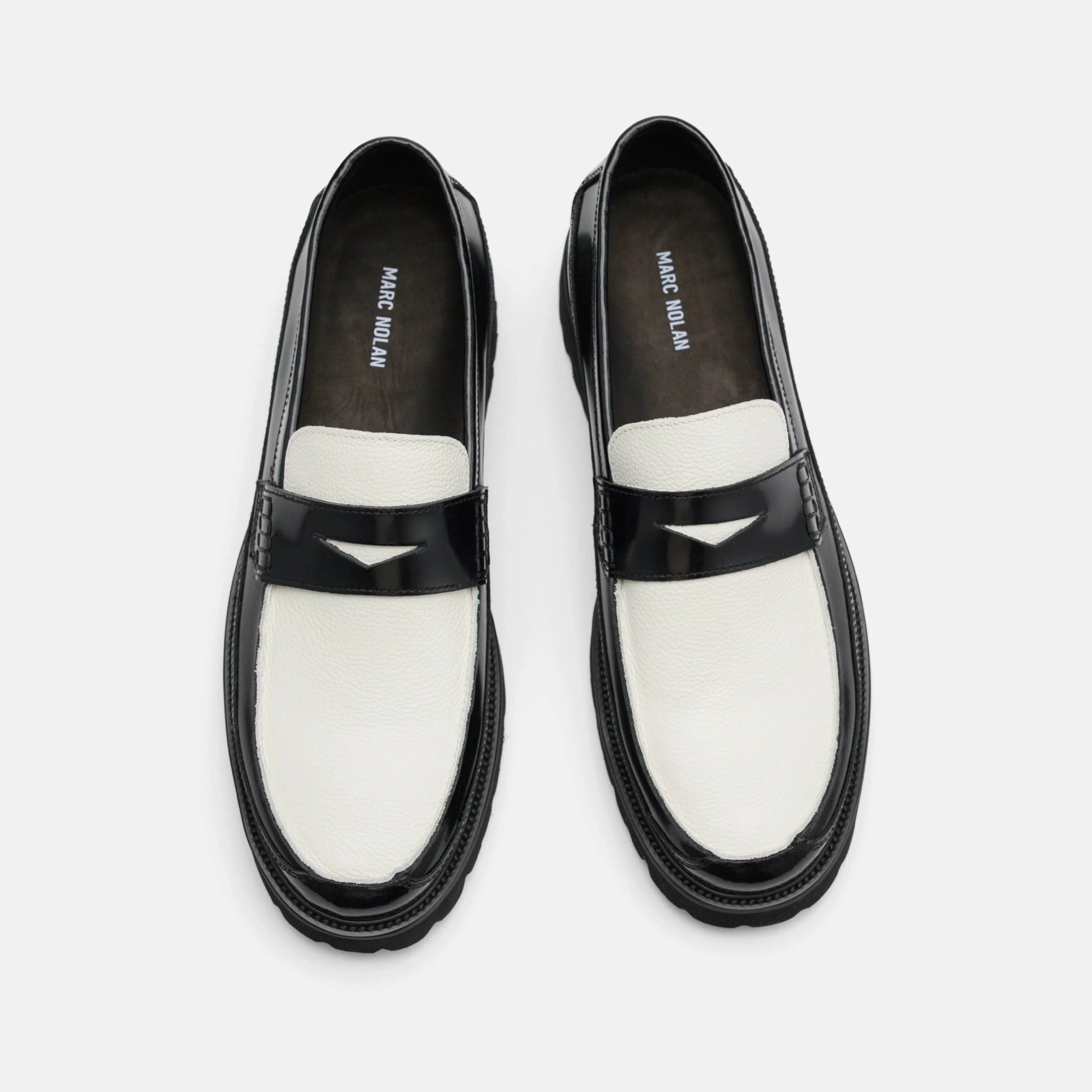 Adler Black/White Leather Lug Penny Loafers - Image 5