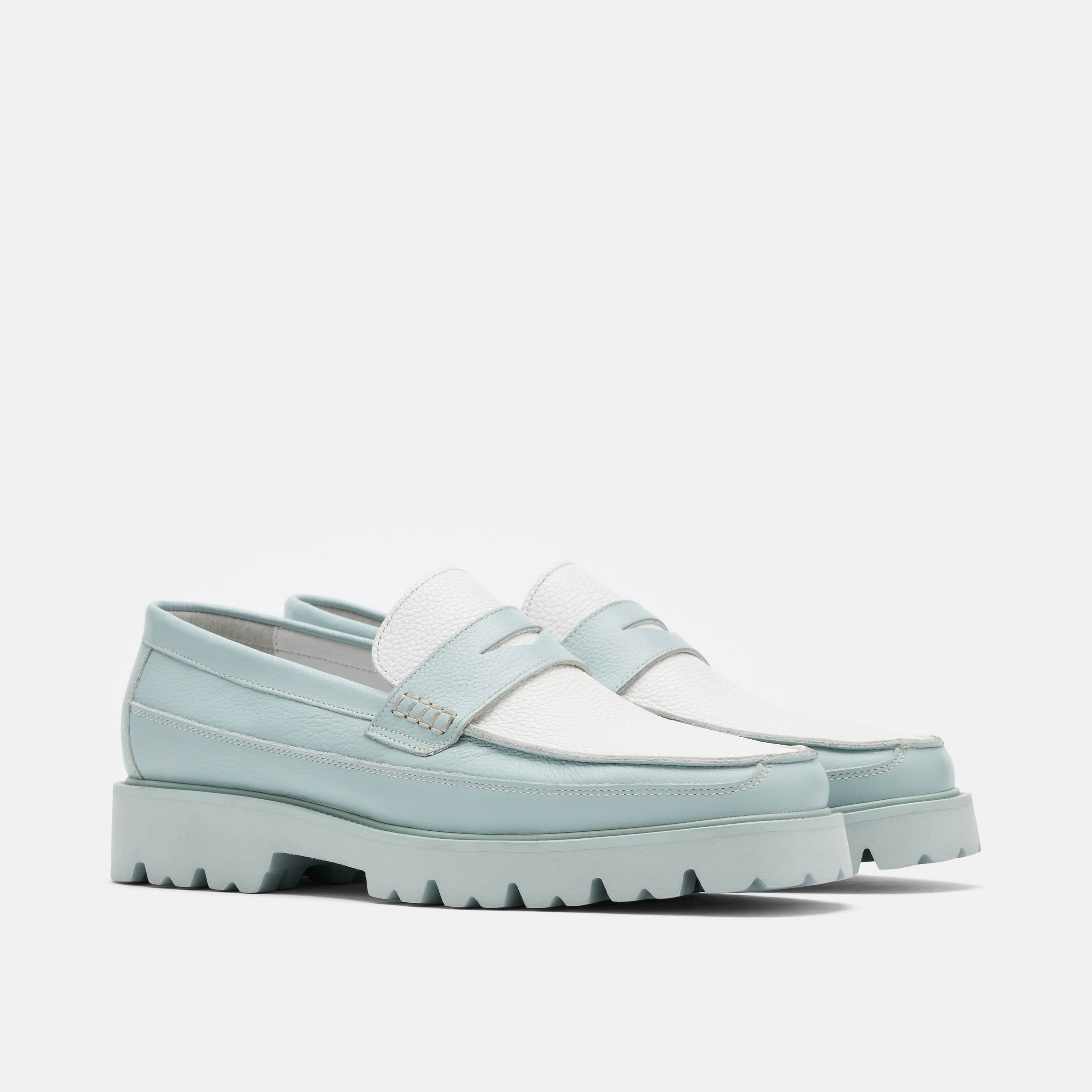 Adler Light Blue Leather Lug Penny Loafers - Image 2