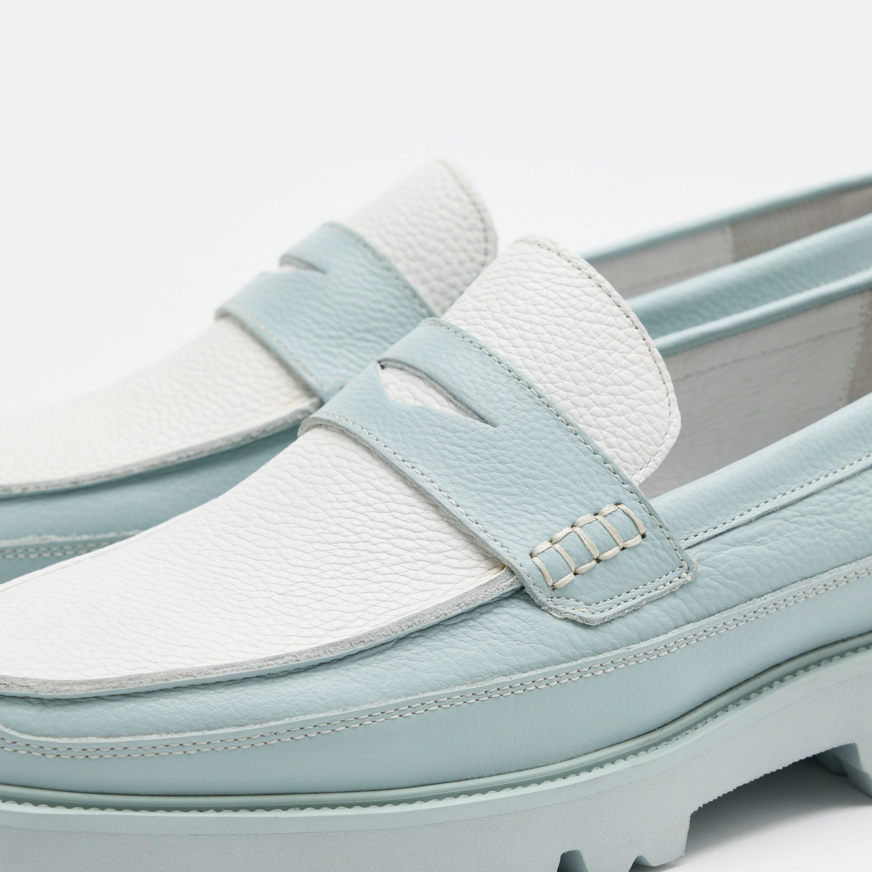 Adler Light Blue Leather Lug Penny Loafers - Image 3