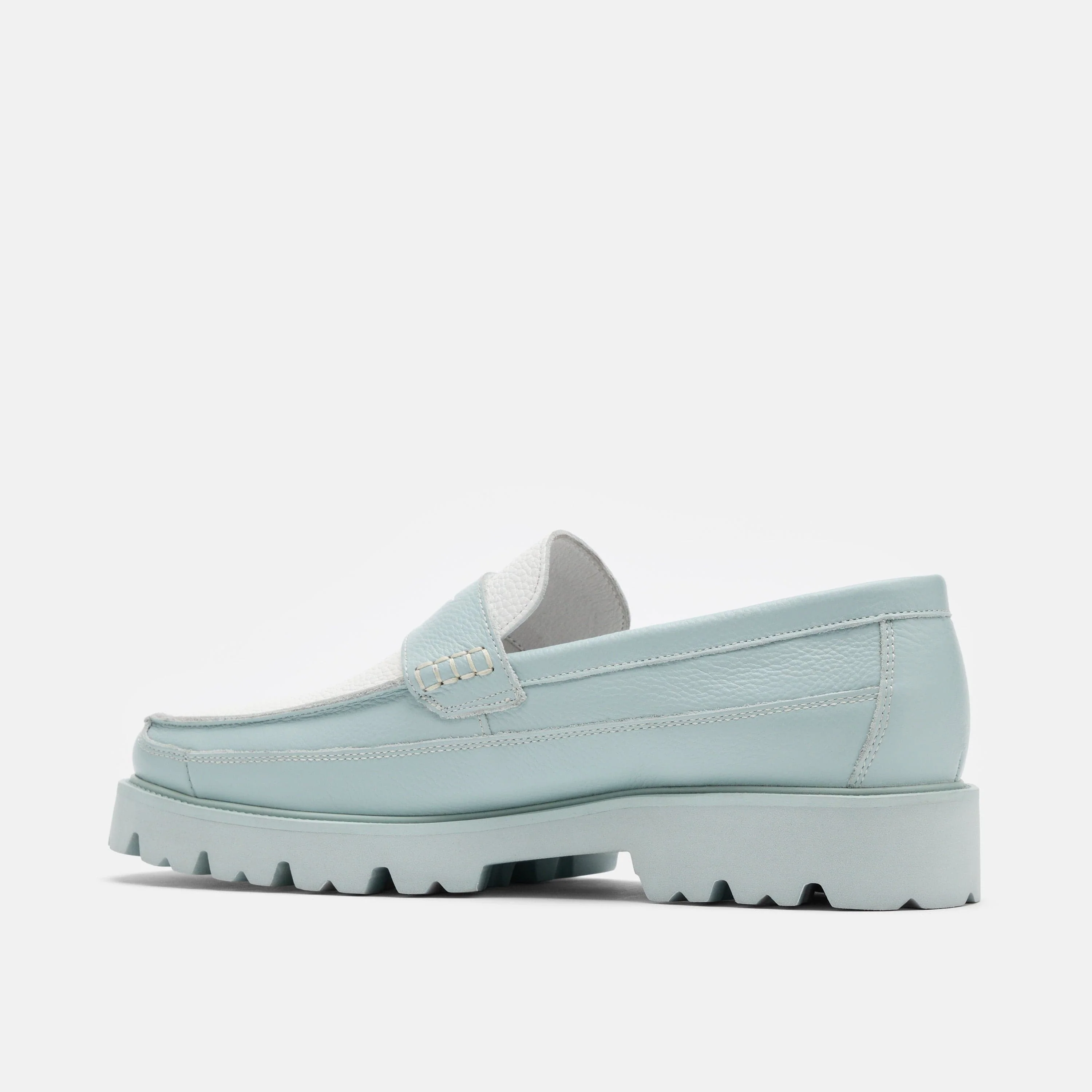 Adler Light Blue Leather Lug Penny Loafers - Image 4