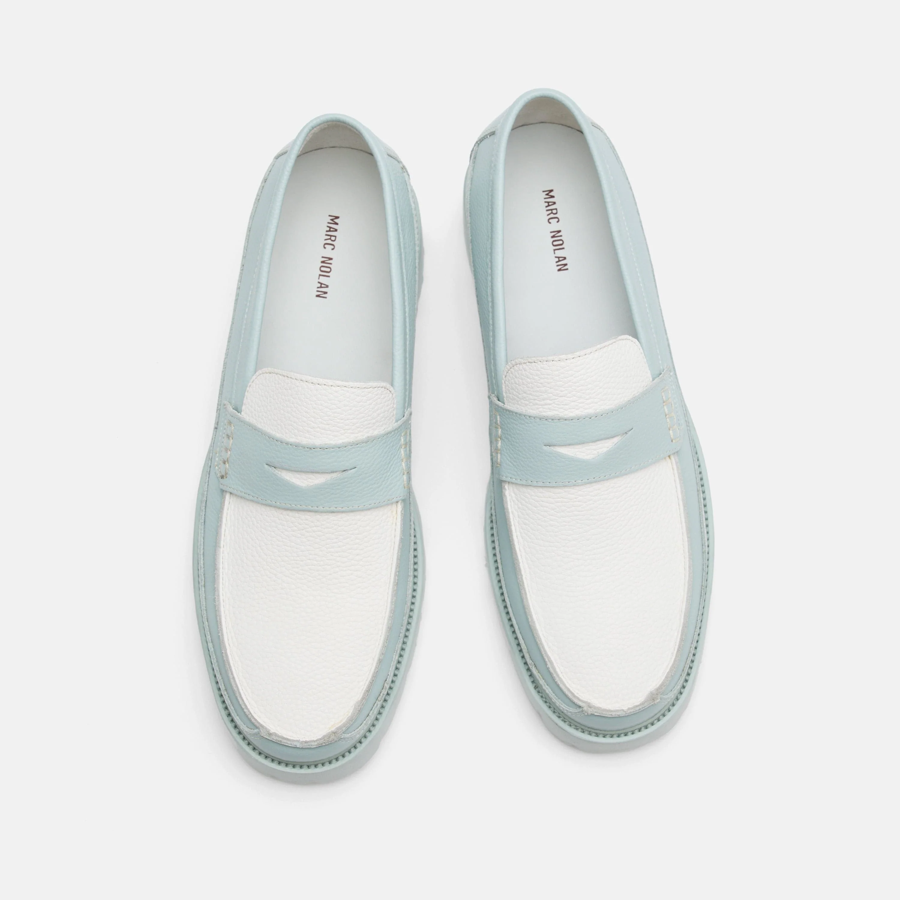 Adler Light Blue Leather Lug Penny Loafers - Image 5