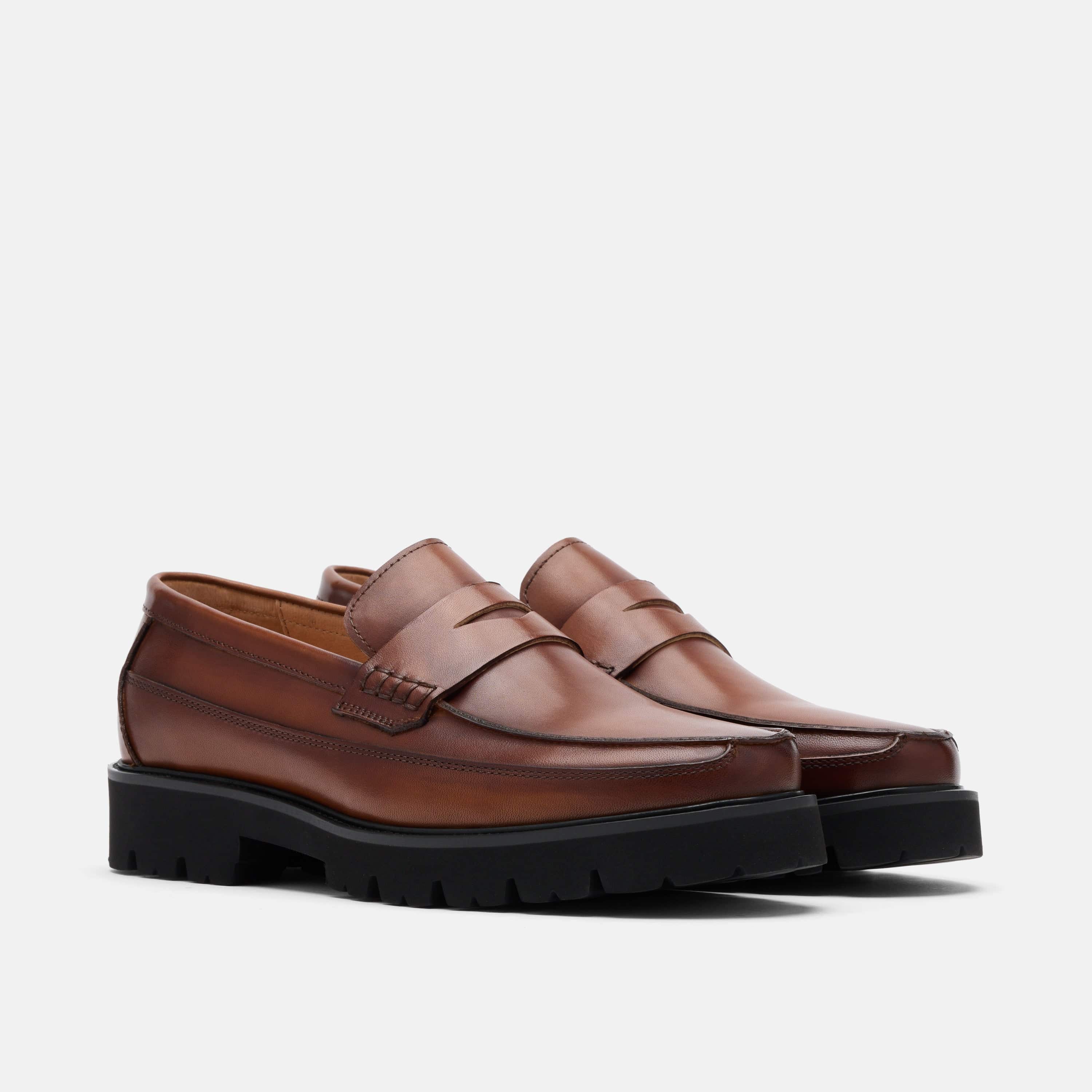 Adler Mahogany Leather Lug Penny Loafers - Image 2