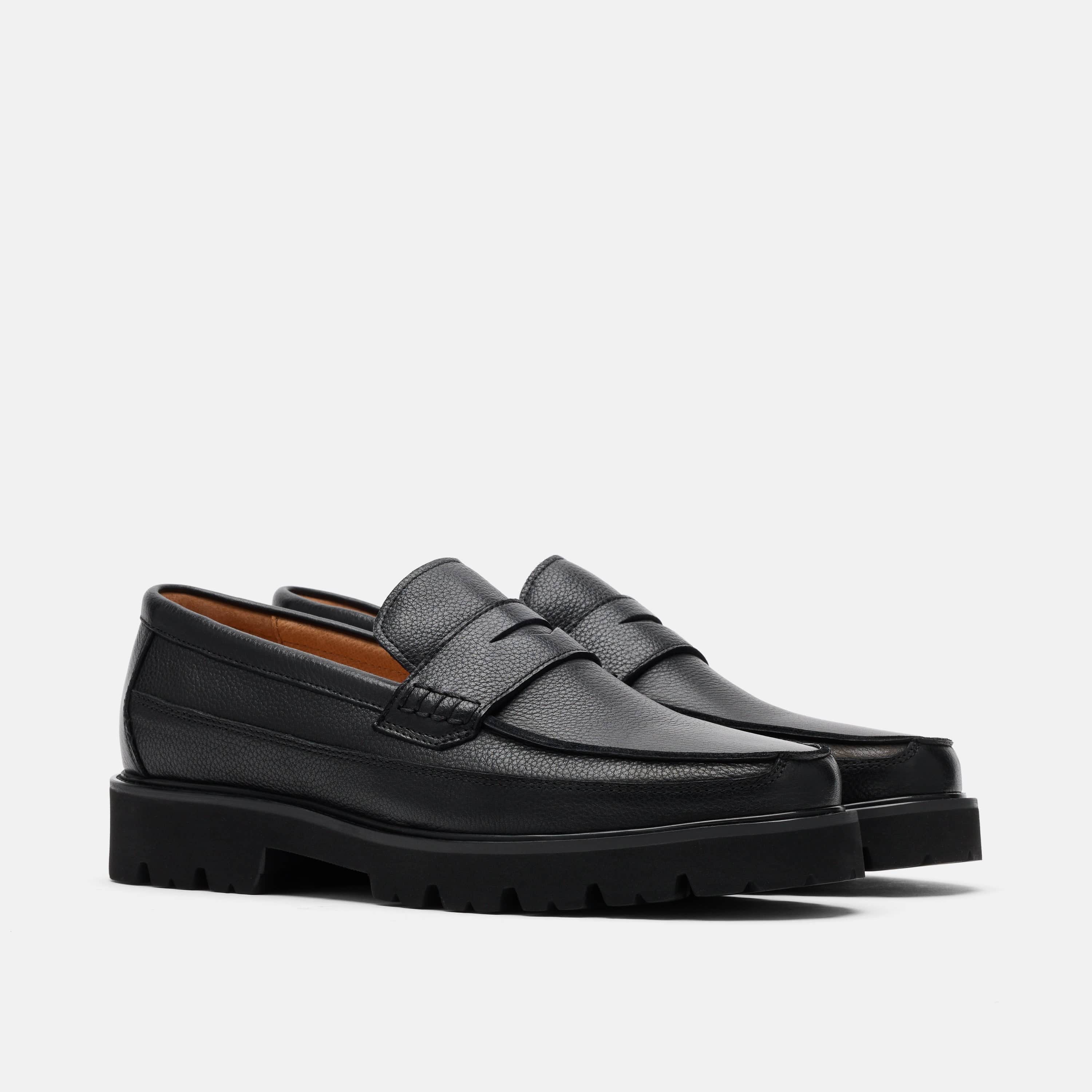 Adler Black Pebble Leather Lug Penny Loafers - Image 2