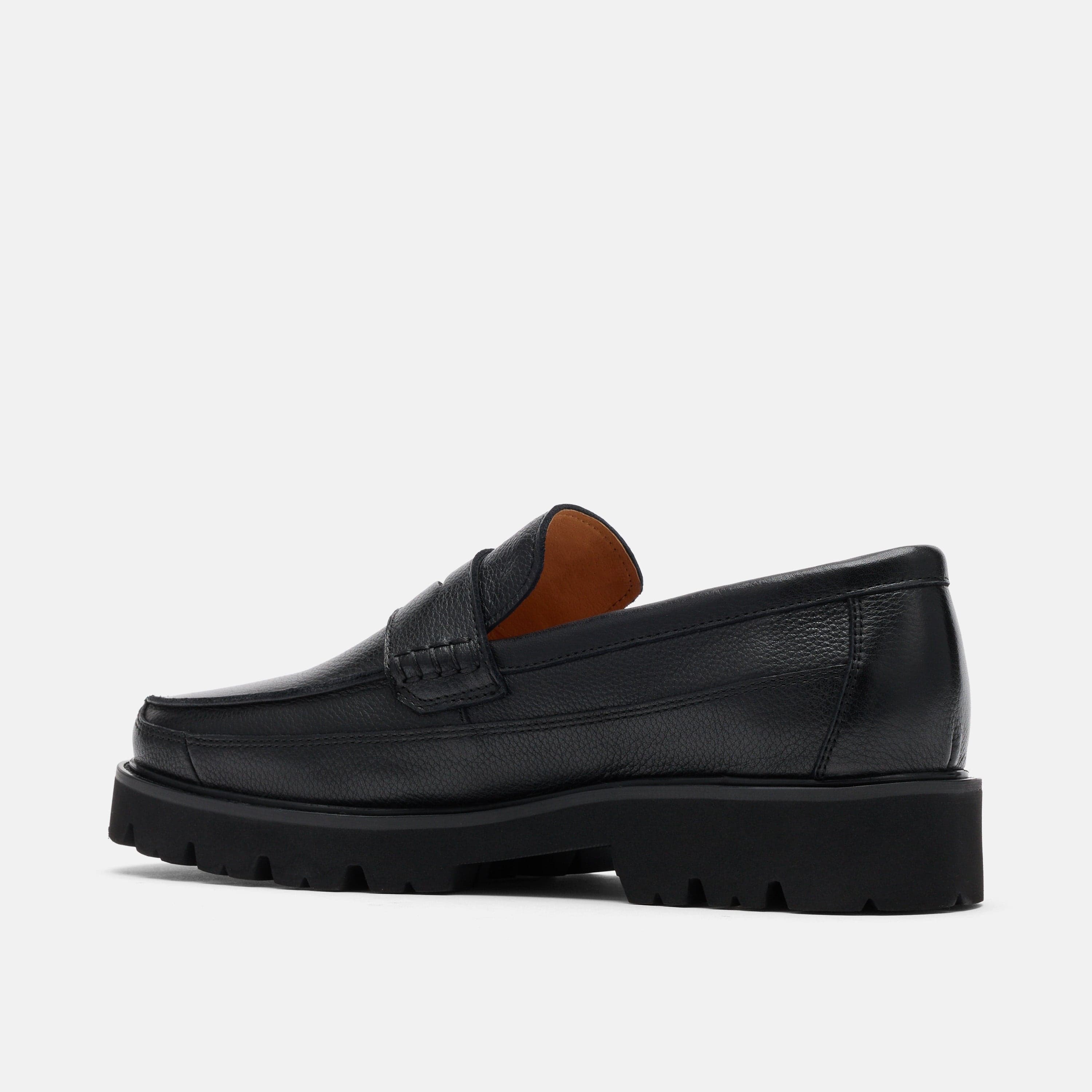 Adler Black Pebble Leather Lug Penny Loafers - Image 4