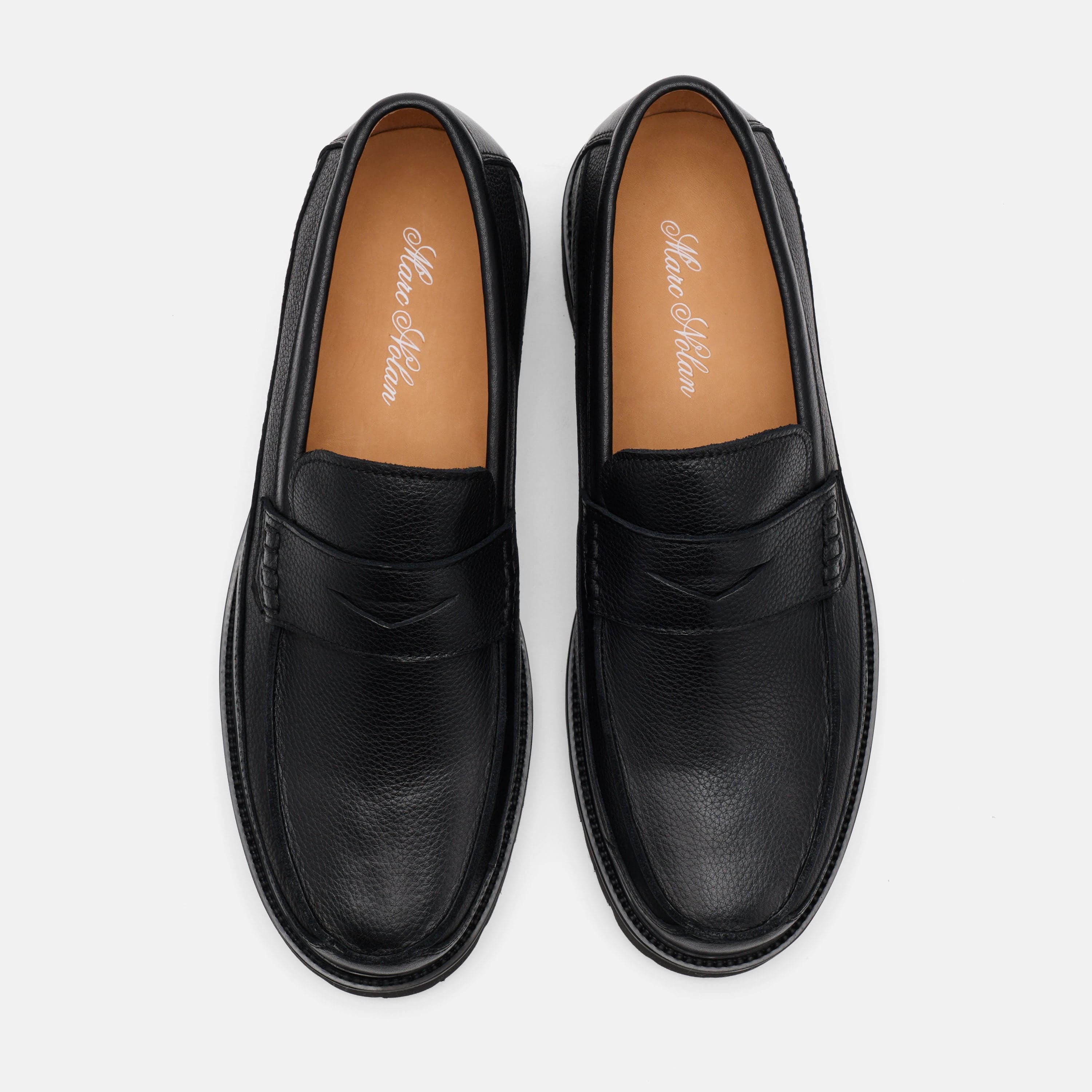 Adler Black Pebble Leather Lug Penny Loafers - Image 5
