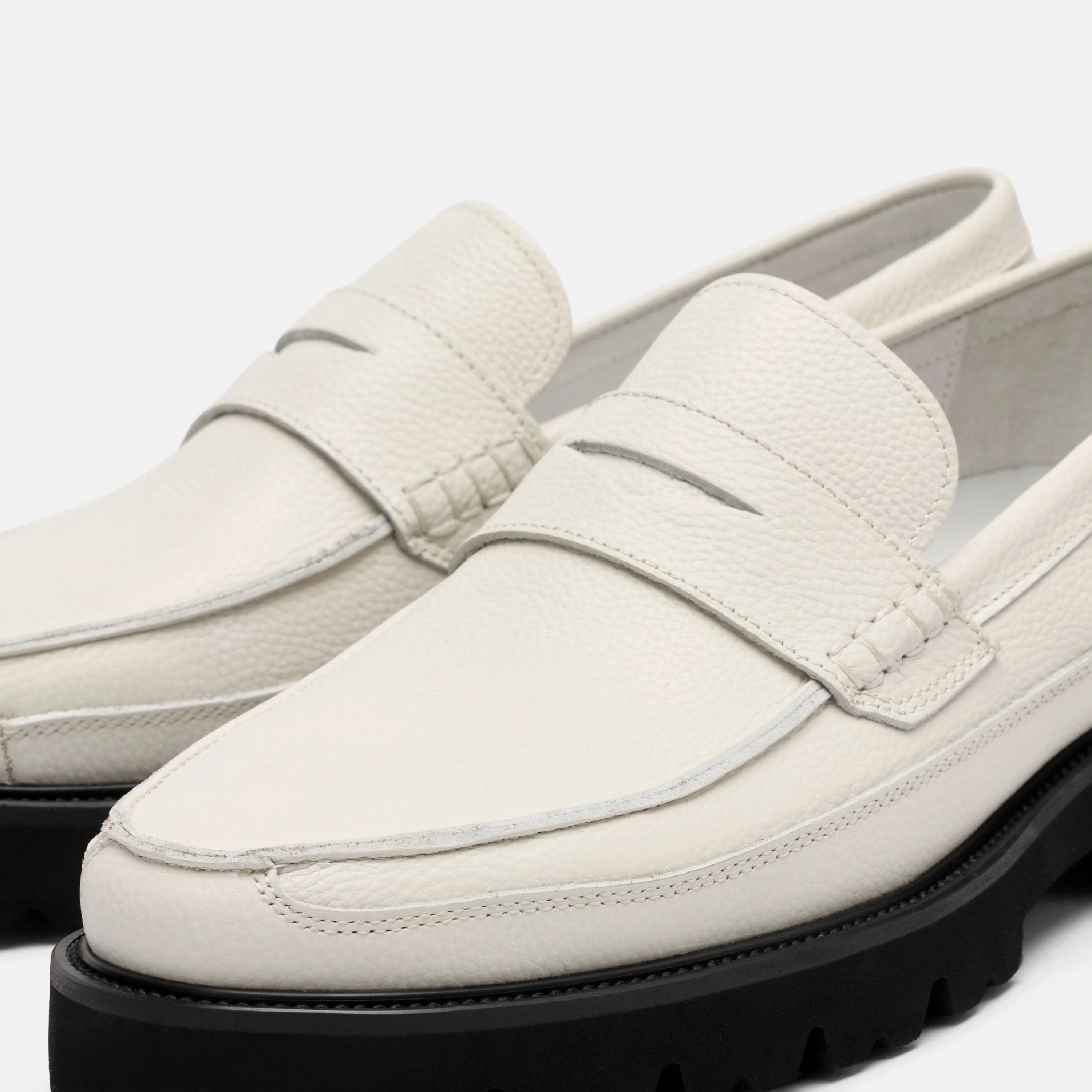 Adler White Pebble Leather Lug Penny Loafers - Image 3