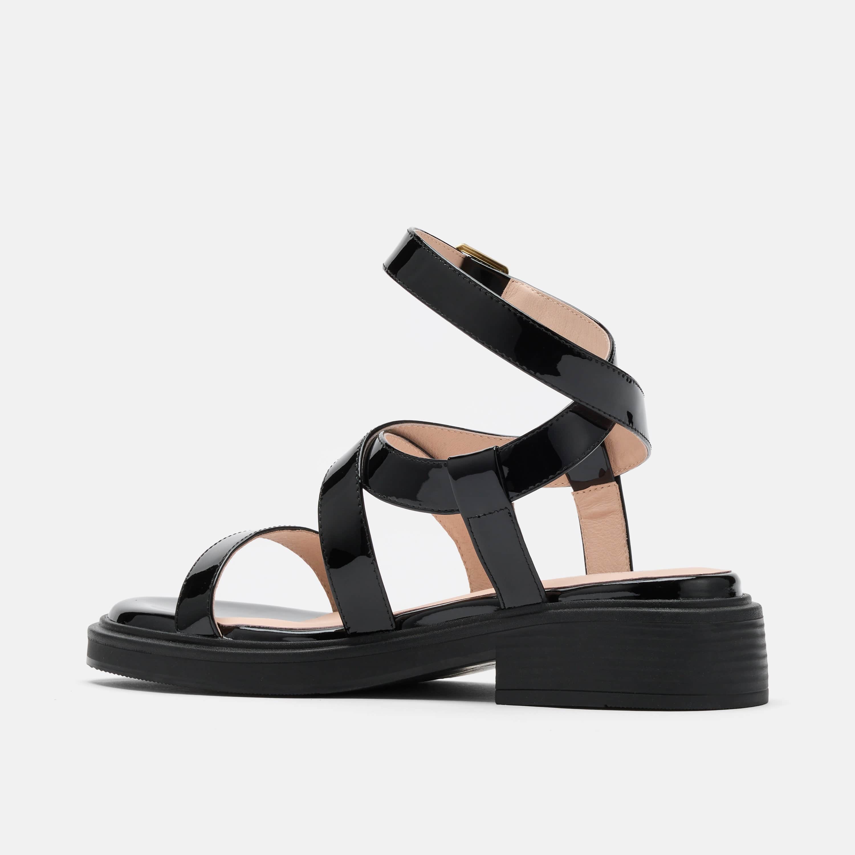 Adriana Black Patent Strappy Block Heel Sandal - Image 4