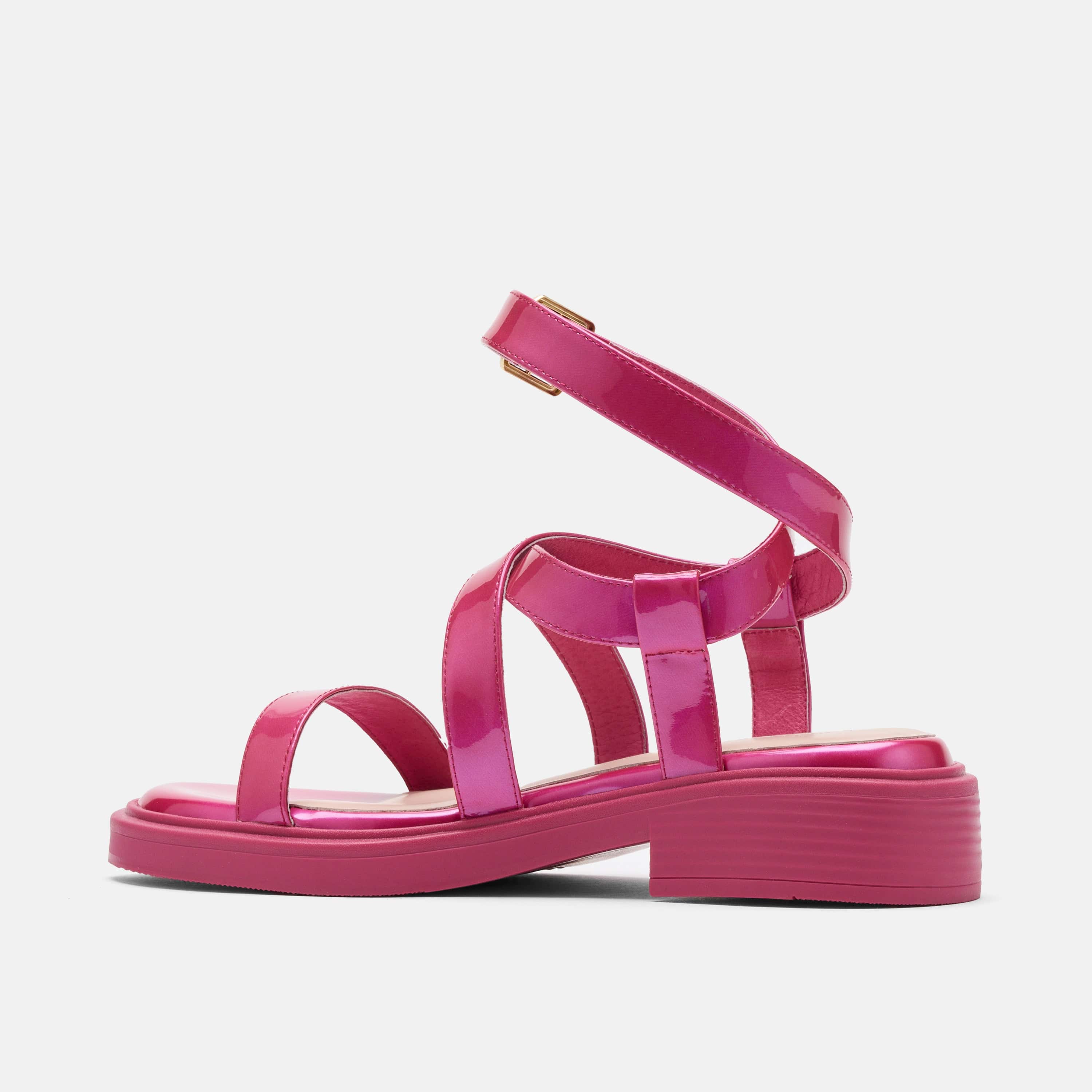 Adriana Magenta Patent Strappy Block Heel Sandal - Image 4