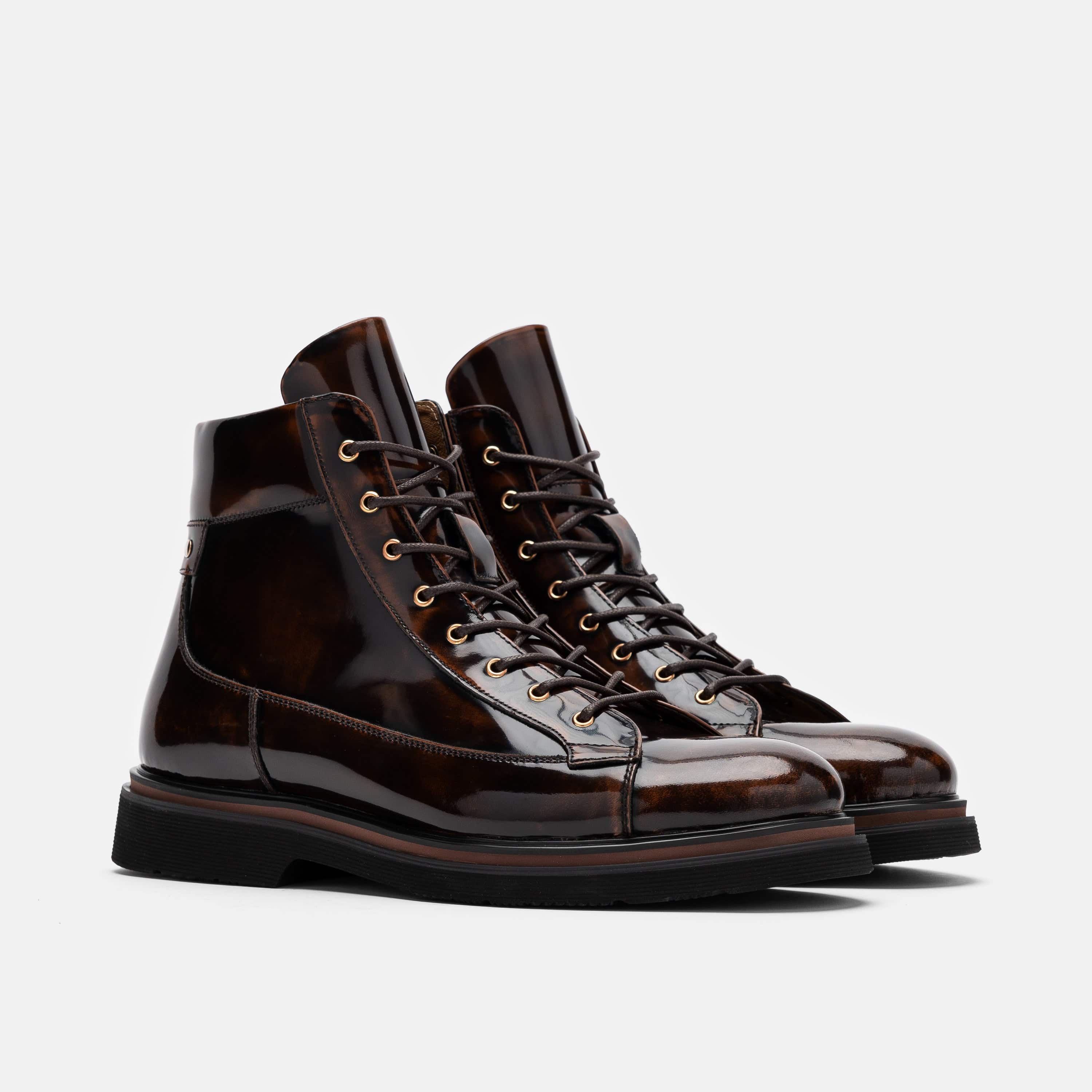Aiden Mahogany Patent Leather Combat Boots - Image 2