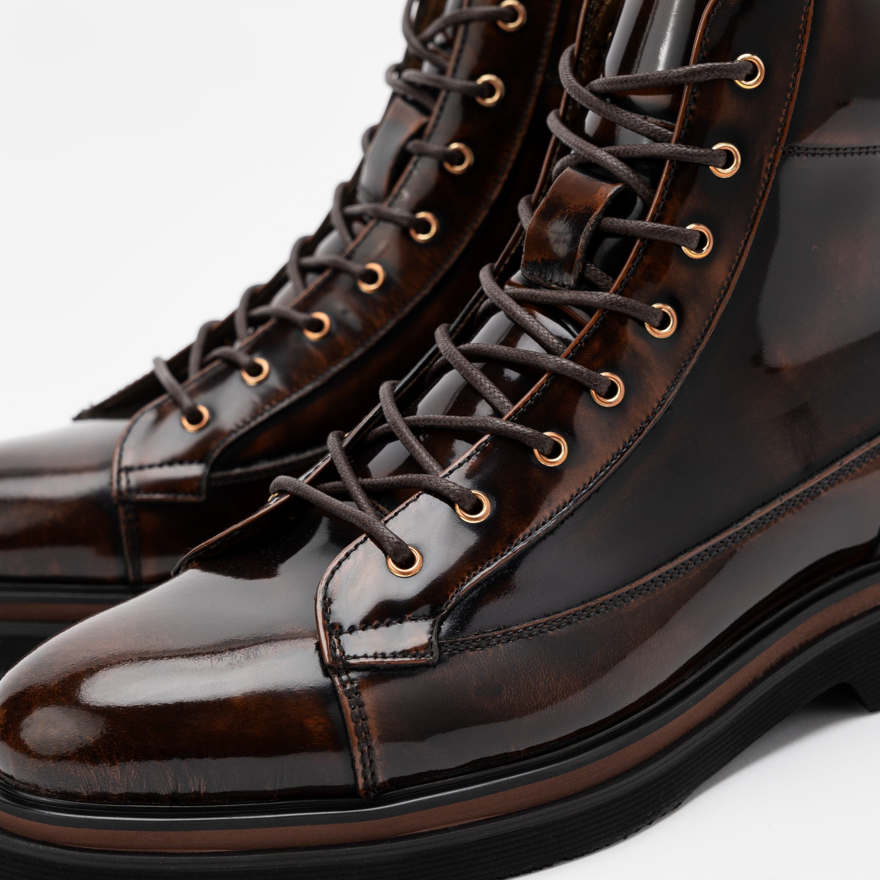 Aiden Mahogany Patent Leather Combat Boots - Image 3