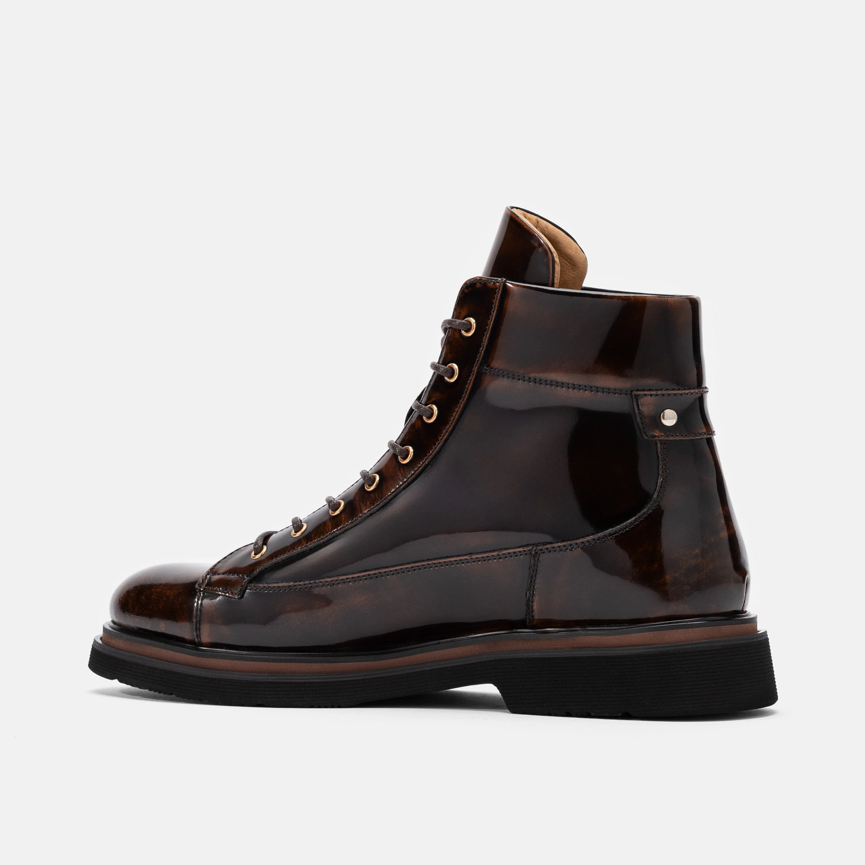 Aiden Mahogany Patent Leather Combat Boots - Image 4