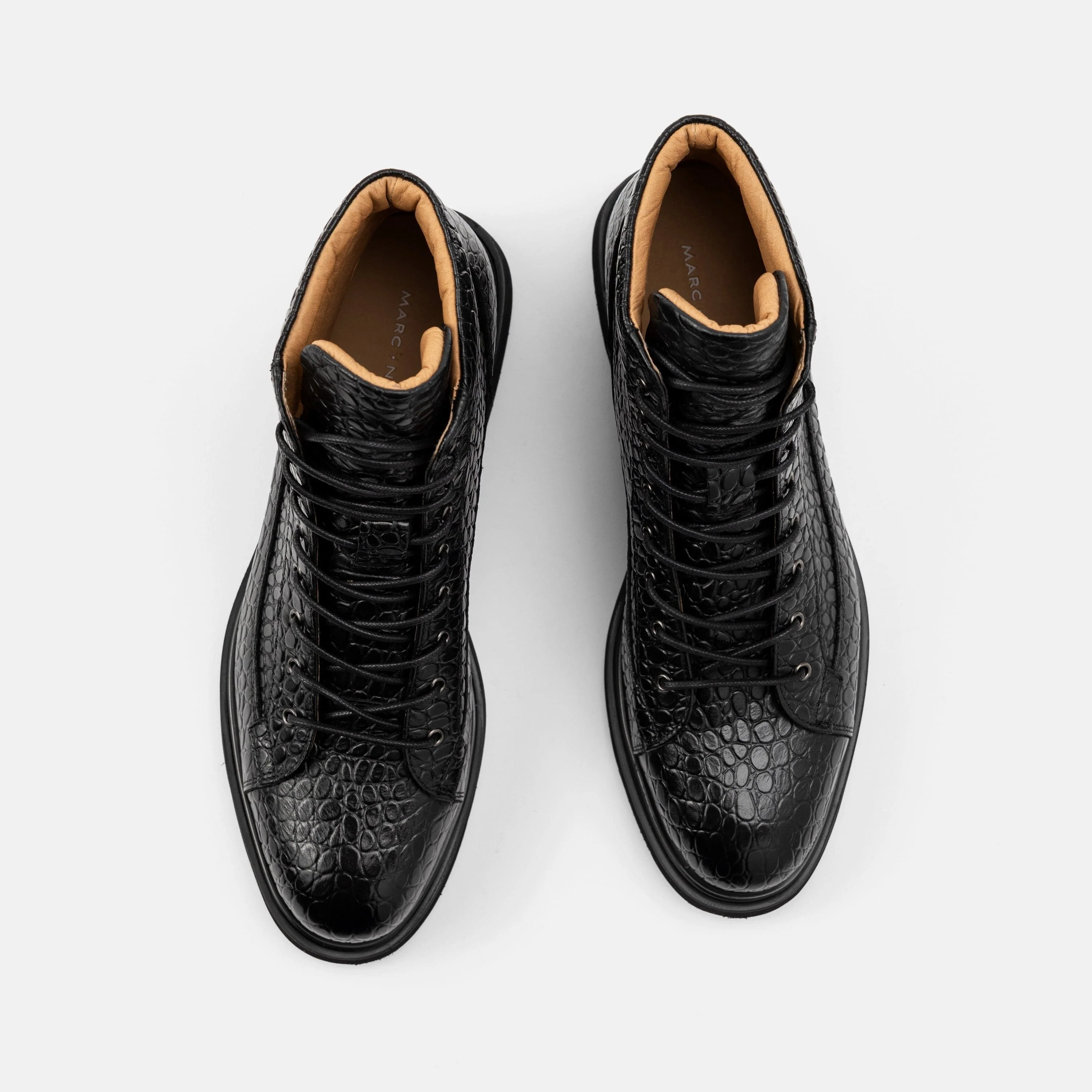 Aiden Black Croc Leather Combat Boots - Image 5