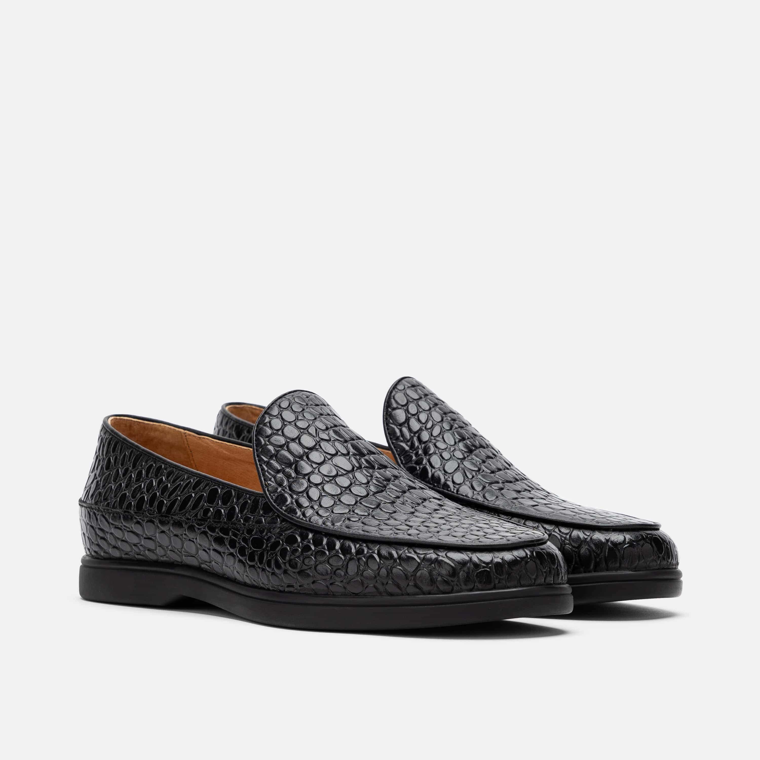 Alessandro Black Croc Leather Venetian Loafers - Image 2