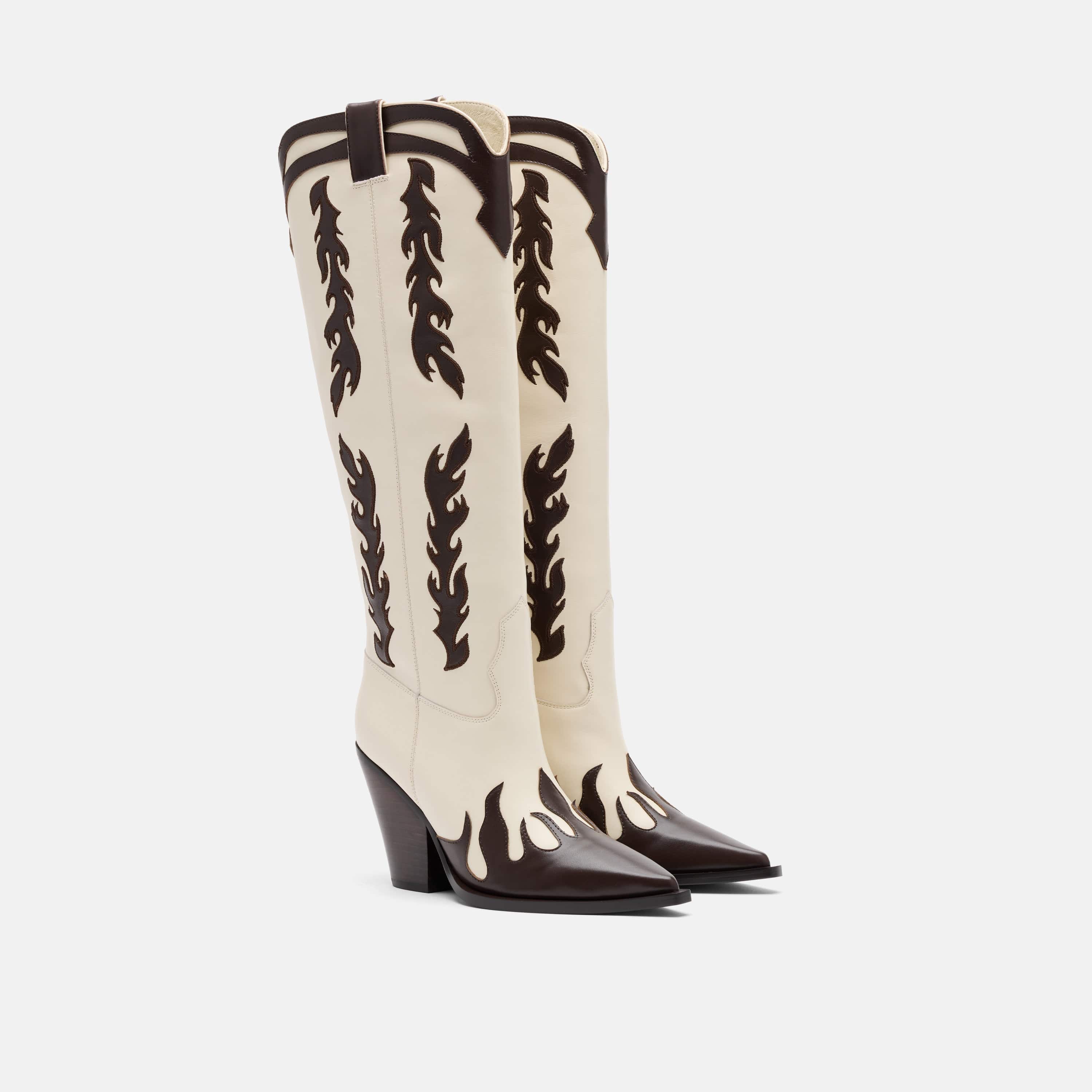 Belle Cream Flame Leather Knee High Boots - Image 2