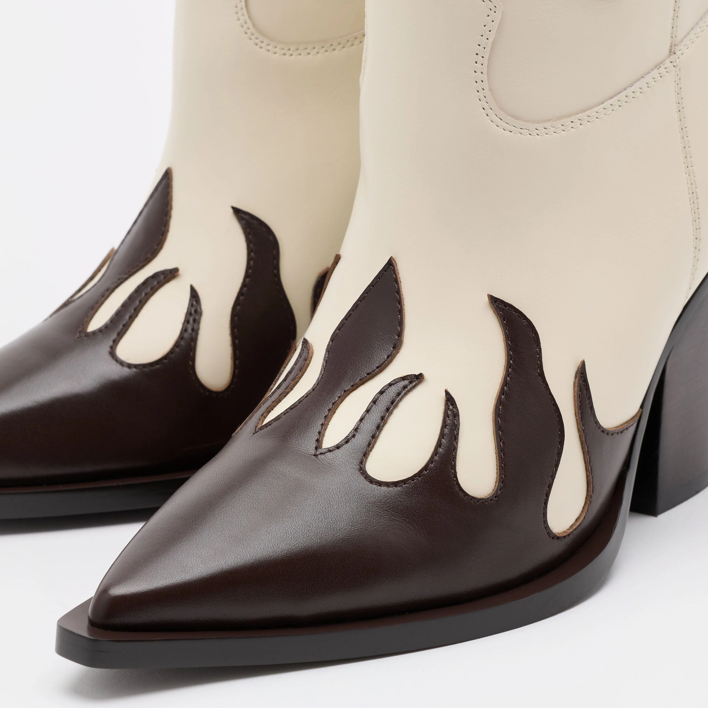 Belle Cream Flame Leather Knee High Boots - Image 3