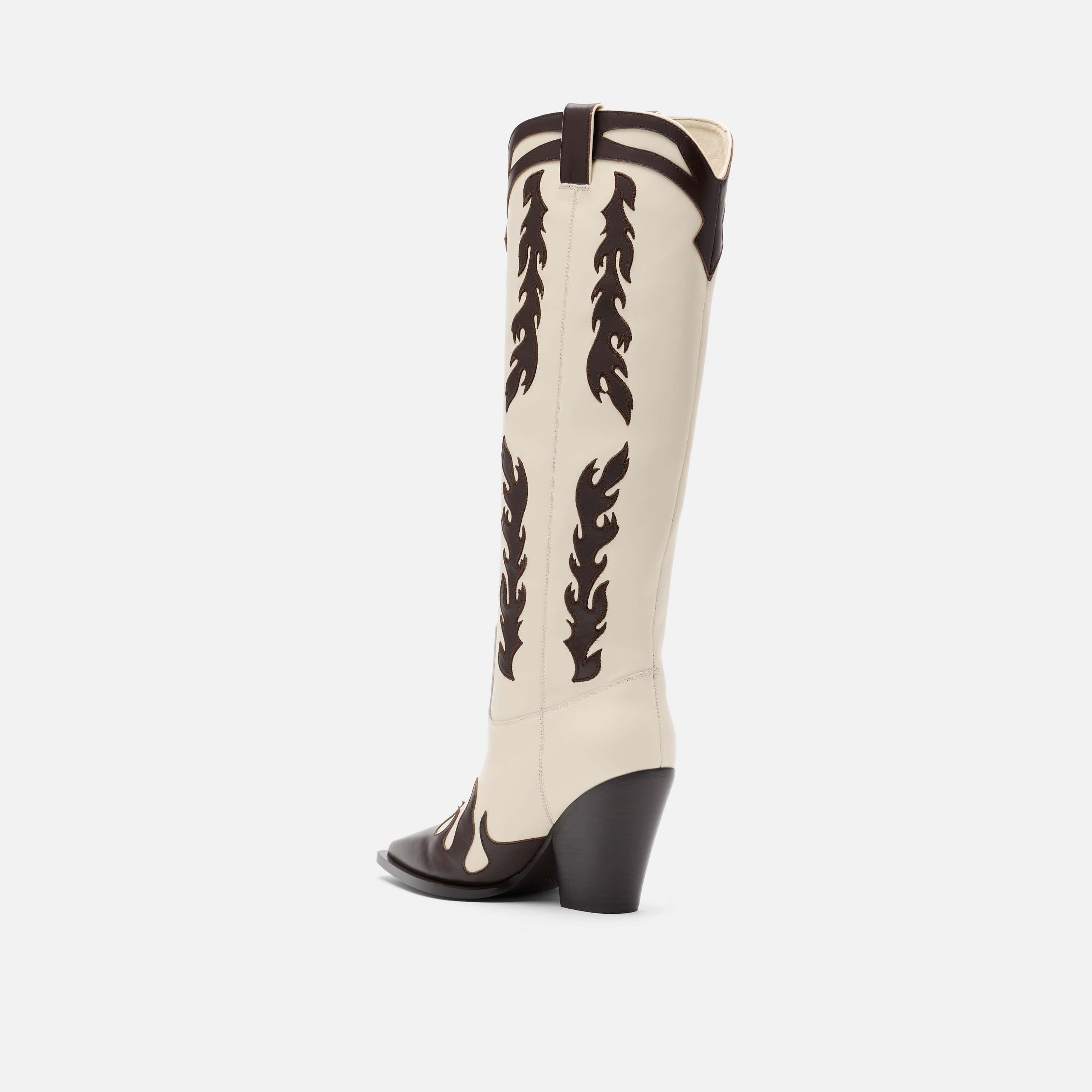 Belle Cream Flame Leather Knee High Boots - Image 5
