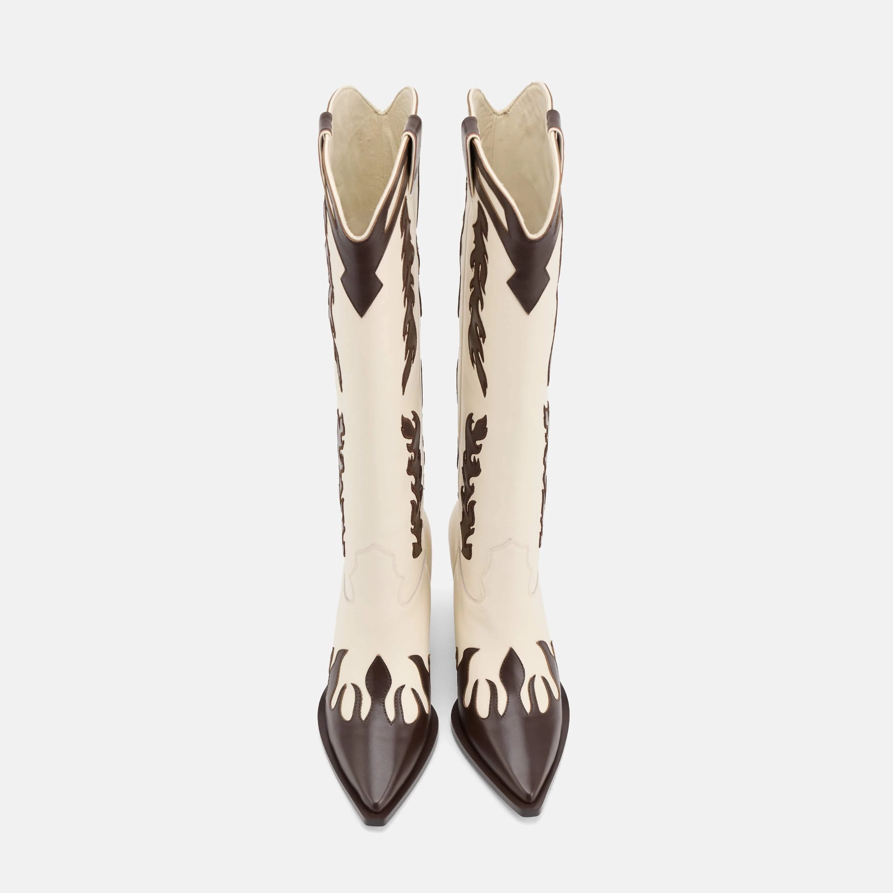 Belle Cream Flame Leather Knee High Boots - Image 6