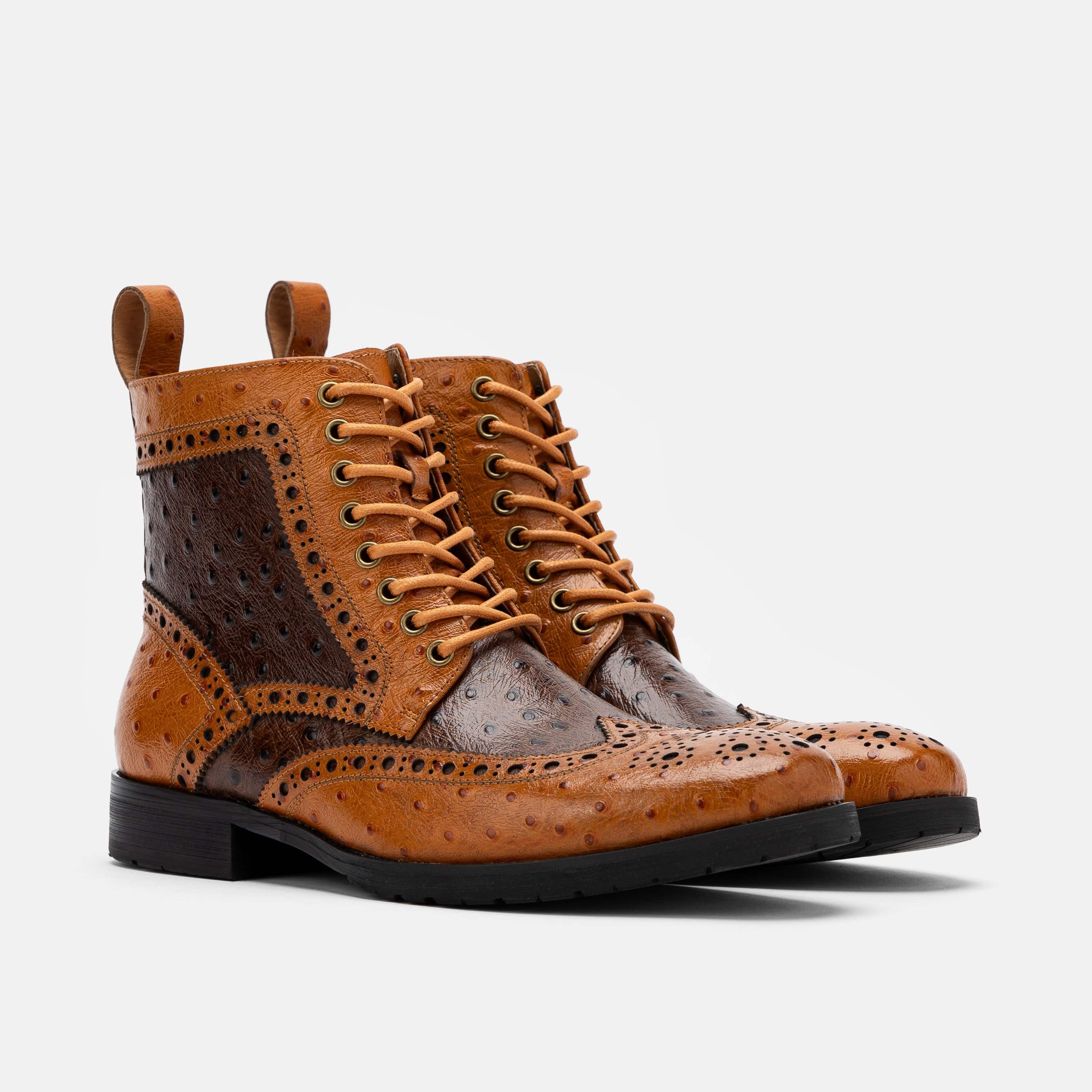 Belmont Cognac/Brown Leather Wingtip Combat Boots - Image 2