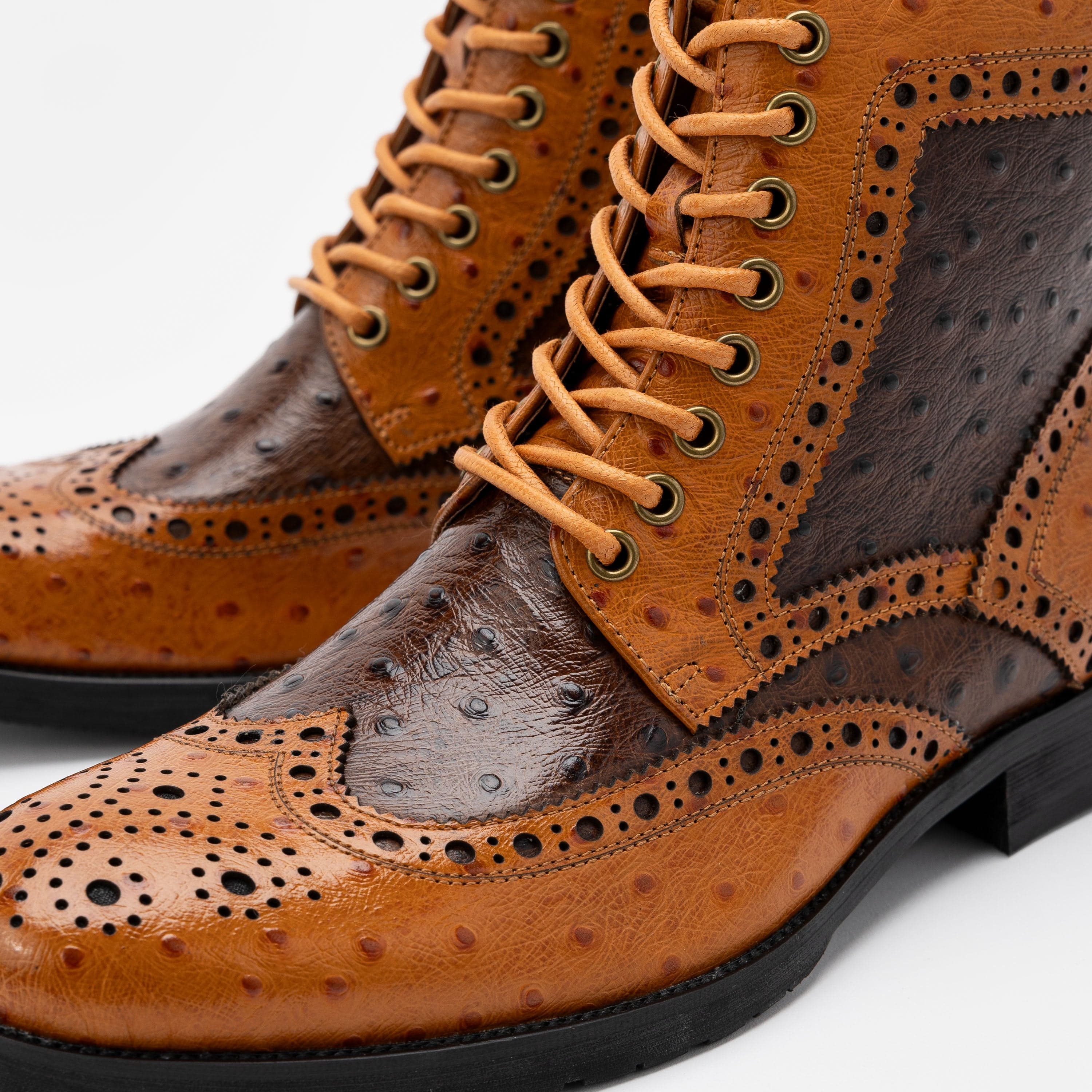 Belmont Cognac/Brown Leather Wingtip Combat Boots - Image 3