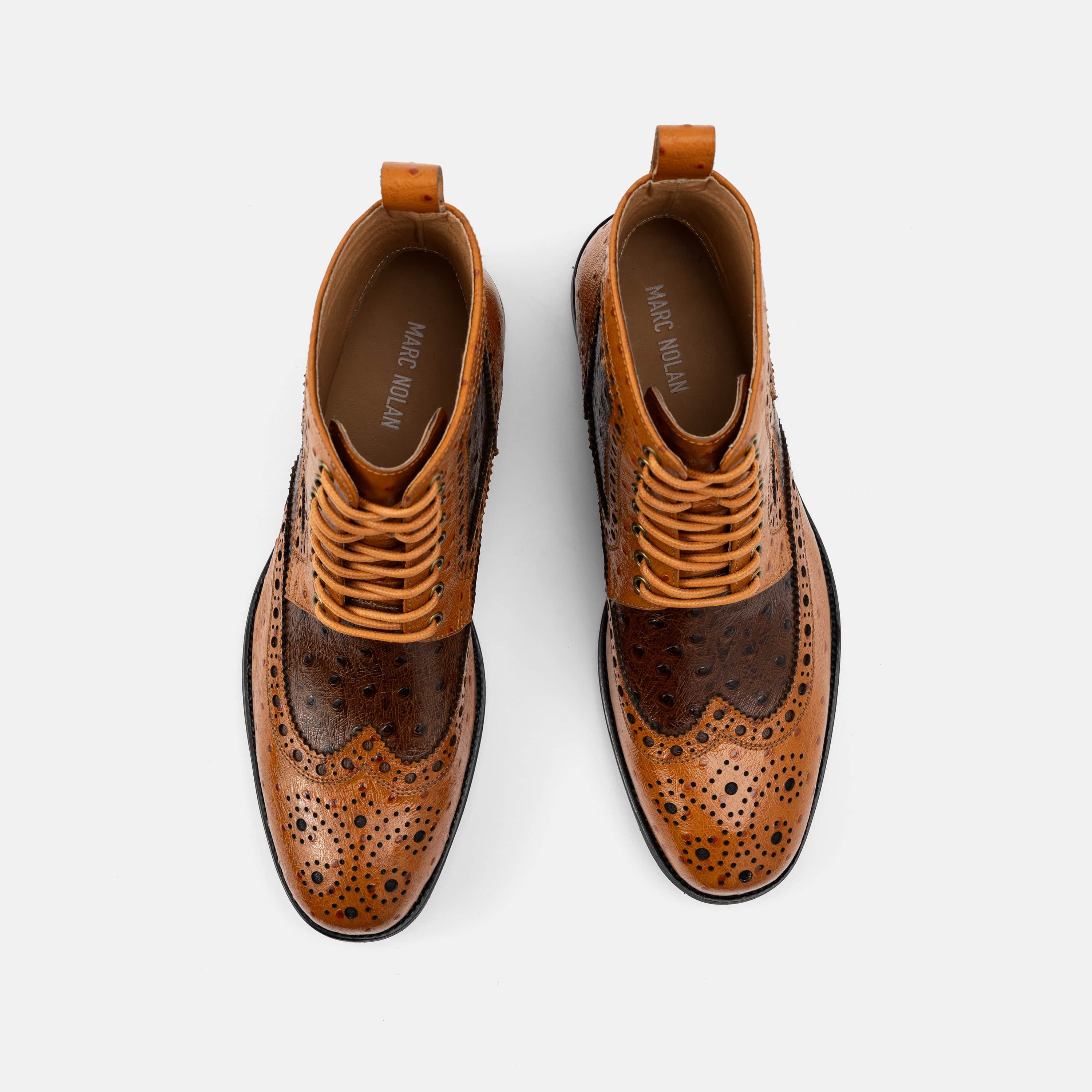 Belmont Cognac/Brown Leather Wingtip Combat Boots - Image 5