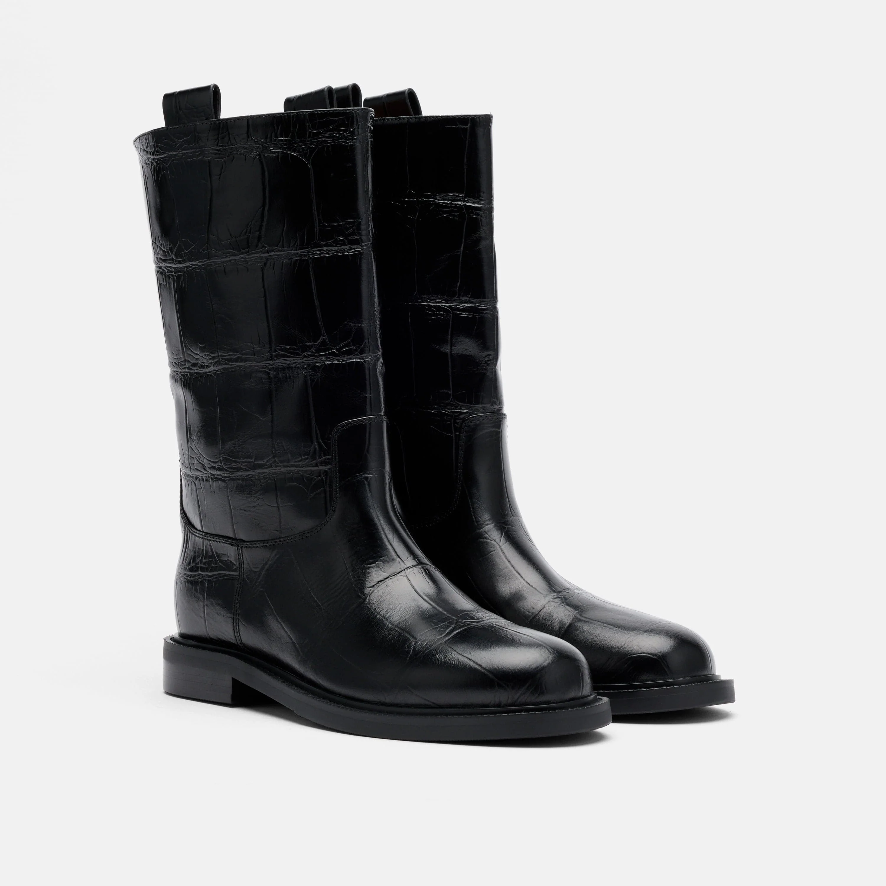 Blair Black Croc Leather Mid-Calf Riding Boots - Image 2
