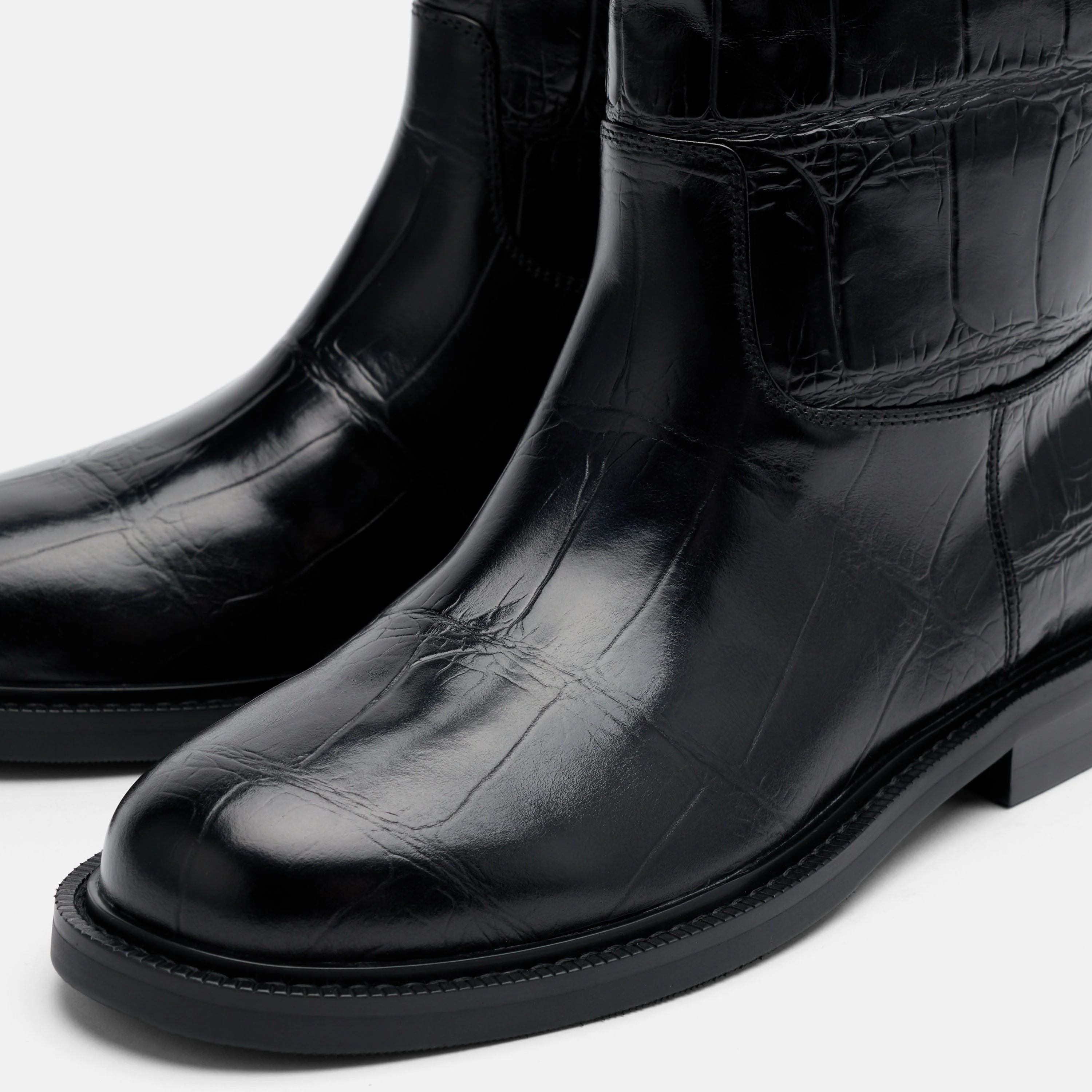 Blair Black Croc Leather Mid-Calf Riding Boots - Image 3