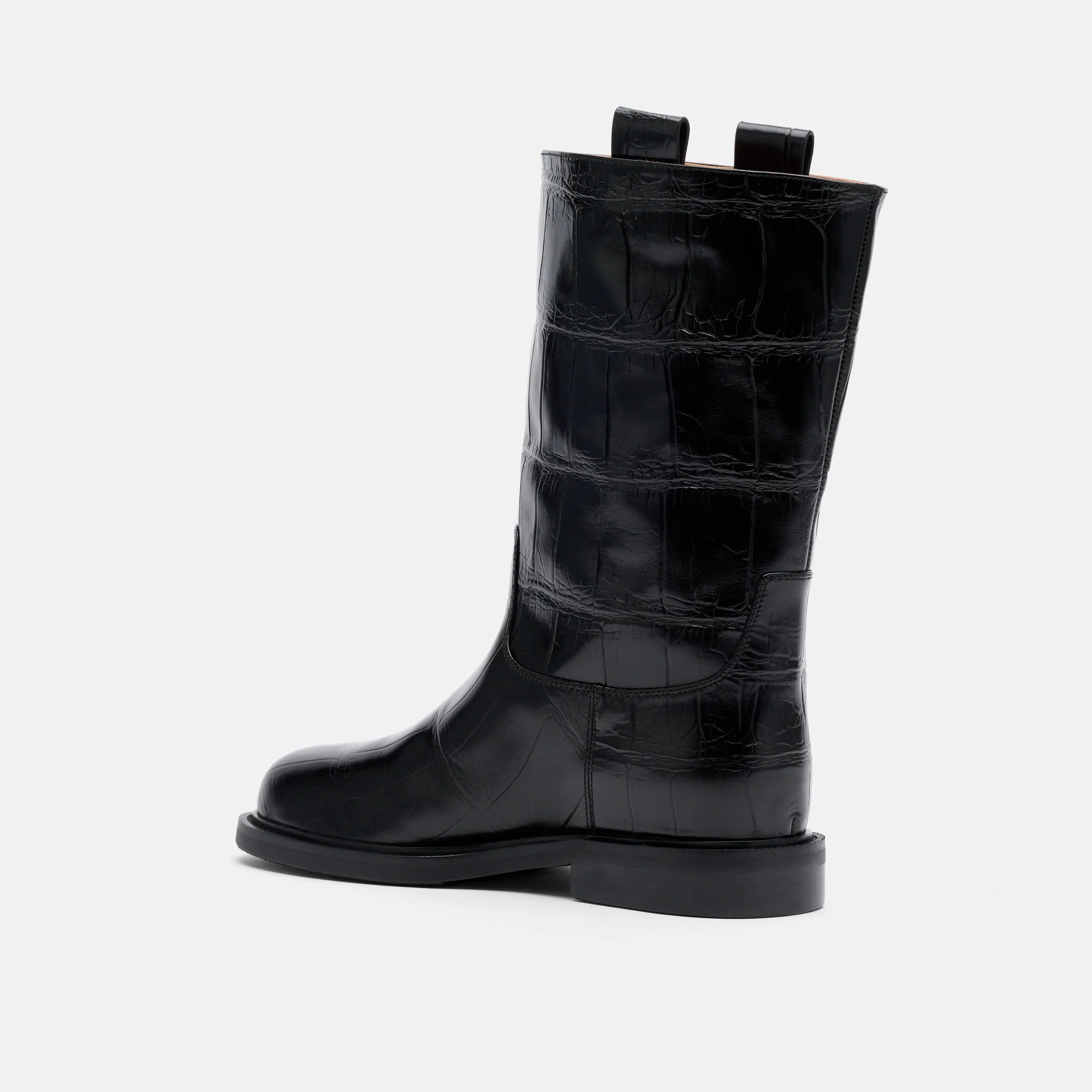 Blair Black Croc Leather Mid-Calf Riding Boots - Image 4