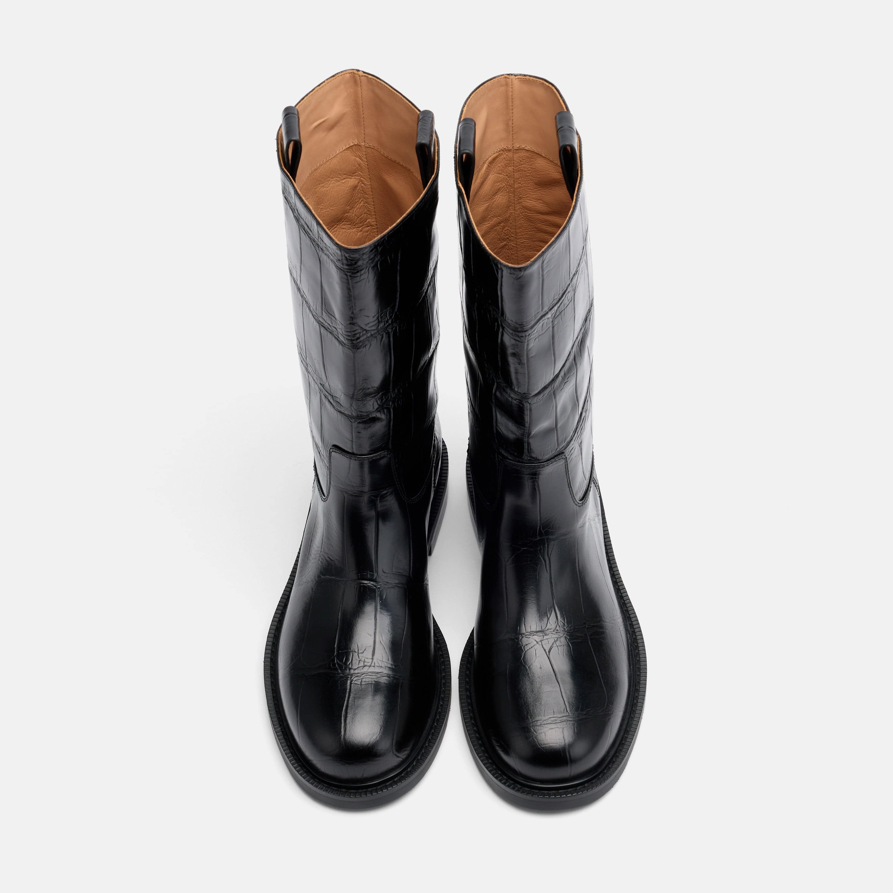 Blair Black Croc Leather Mid-Calf Riding Boots - Image 5