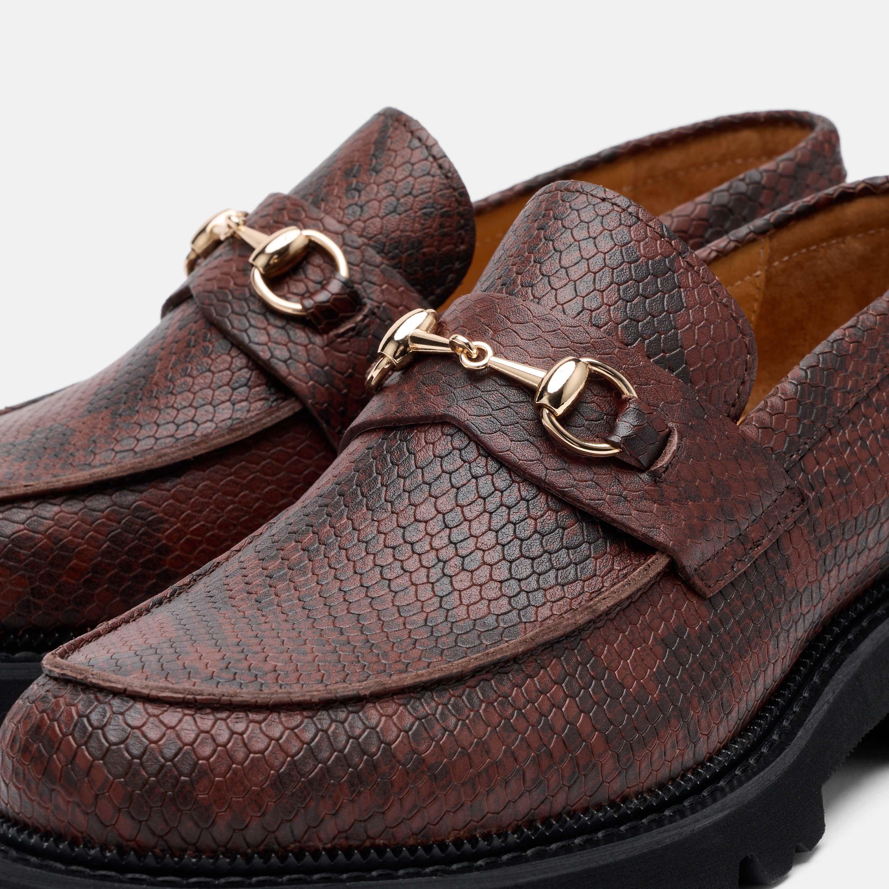 Blake Brown Snake Leather Lug Bit Loafers - Image 3