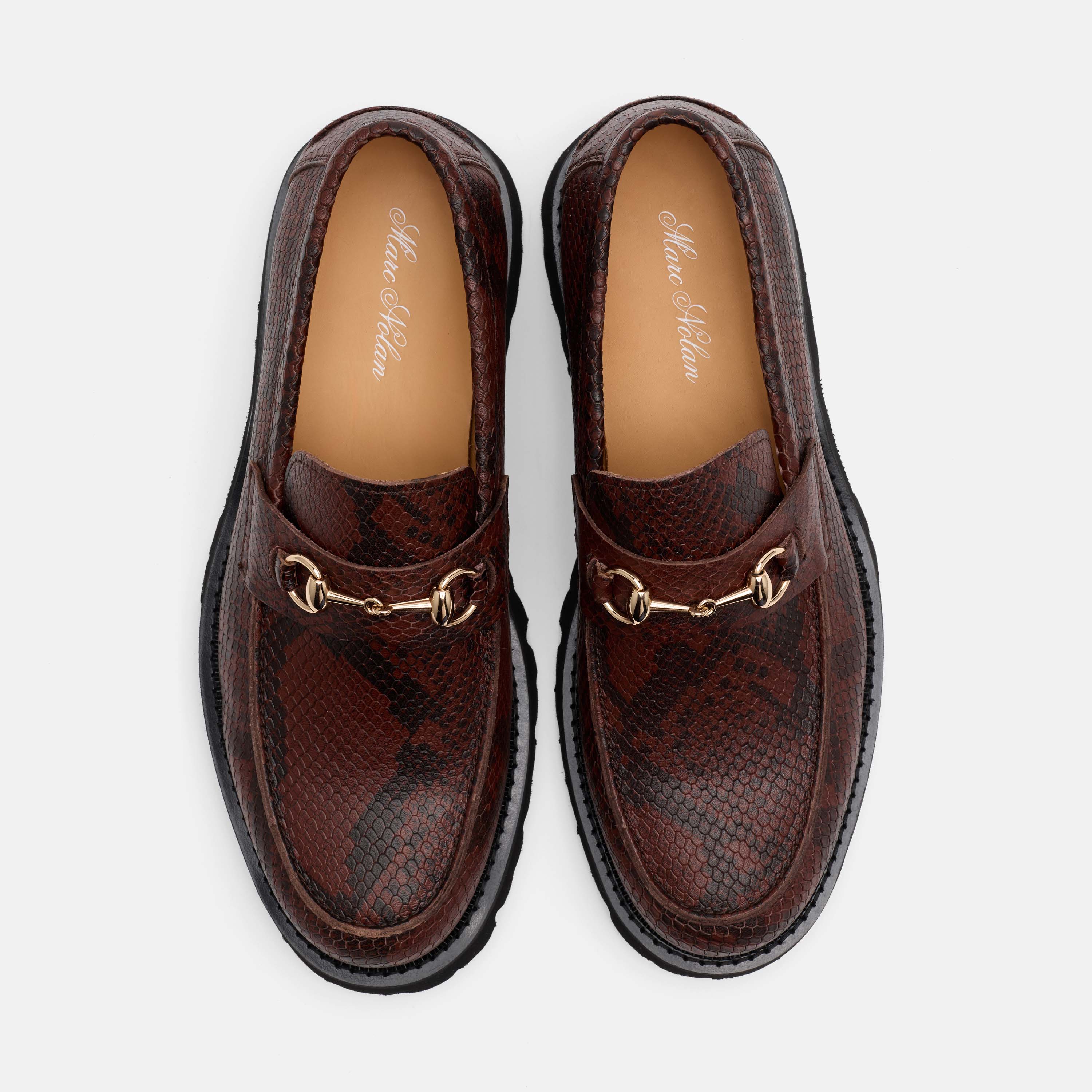 Blake Brown Snake Leather Lug Bit Loafers - Image 6