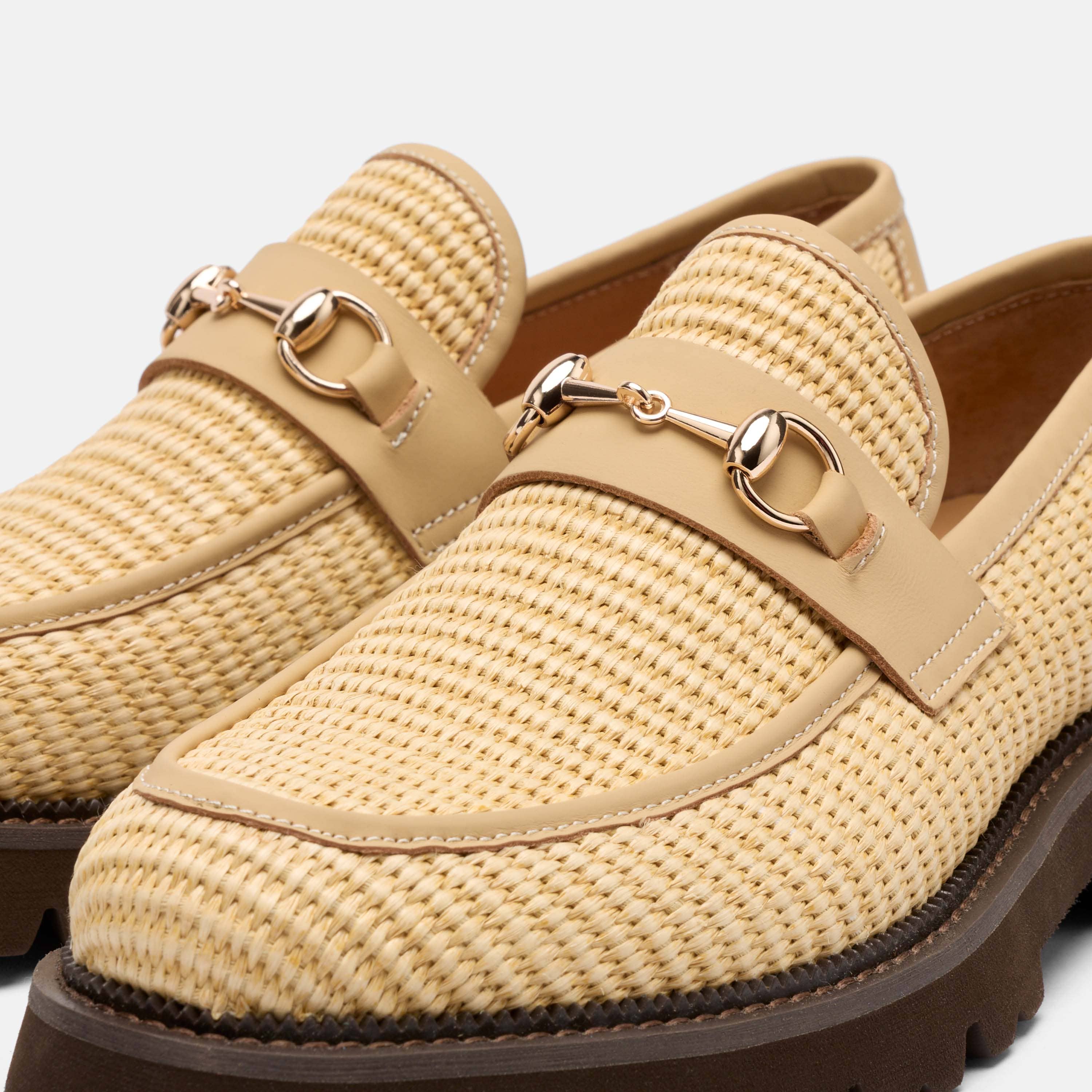Blake Tan Raffia Lug Bit Loafers - Image 3
