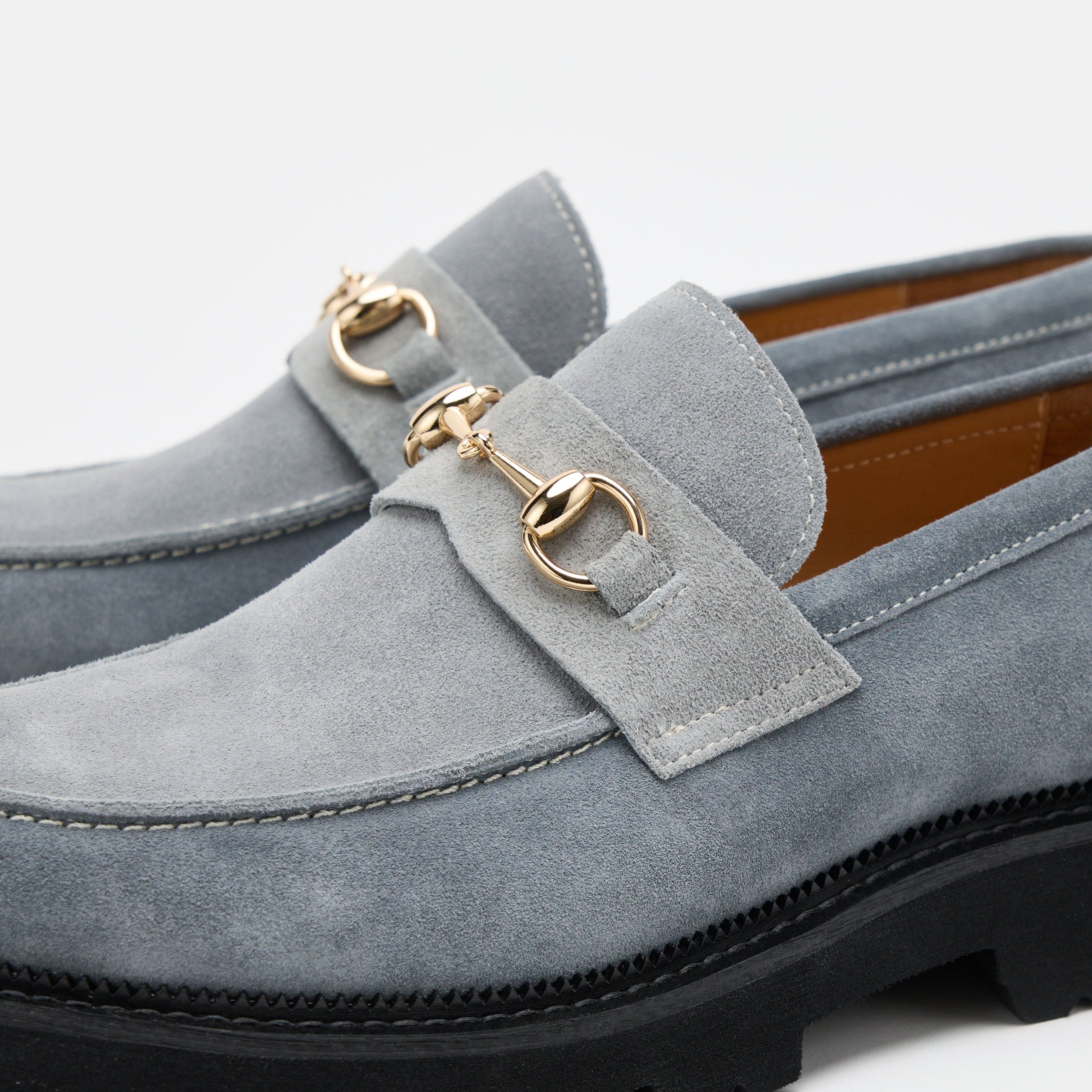 Blake Steel Blue Suede Lug Bit Loafers - Image 3