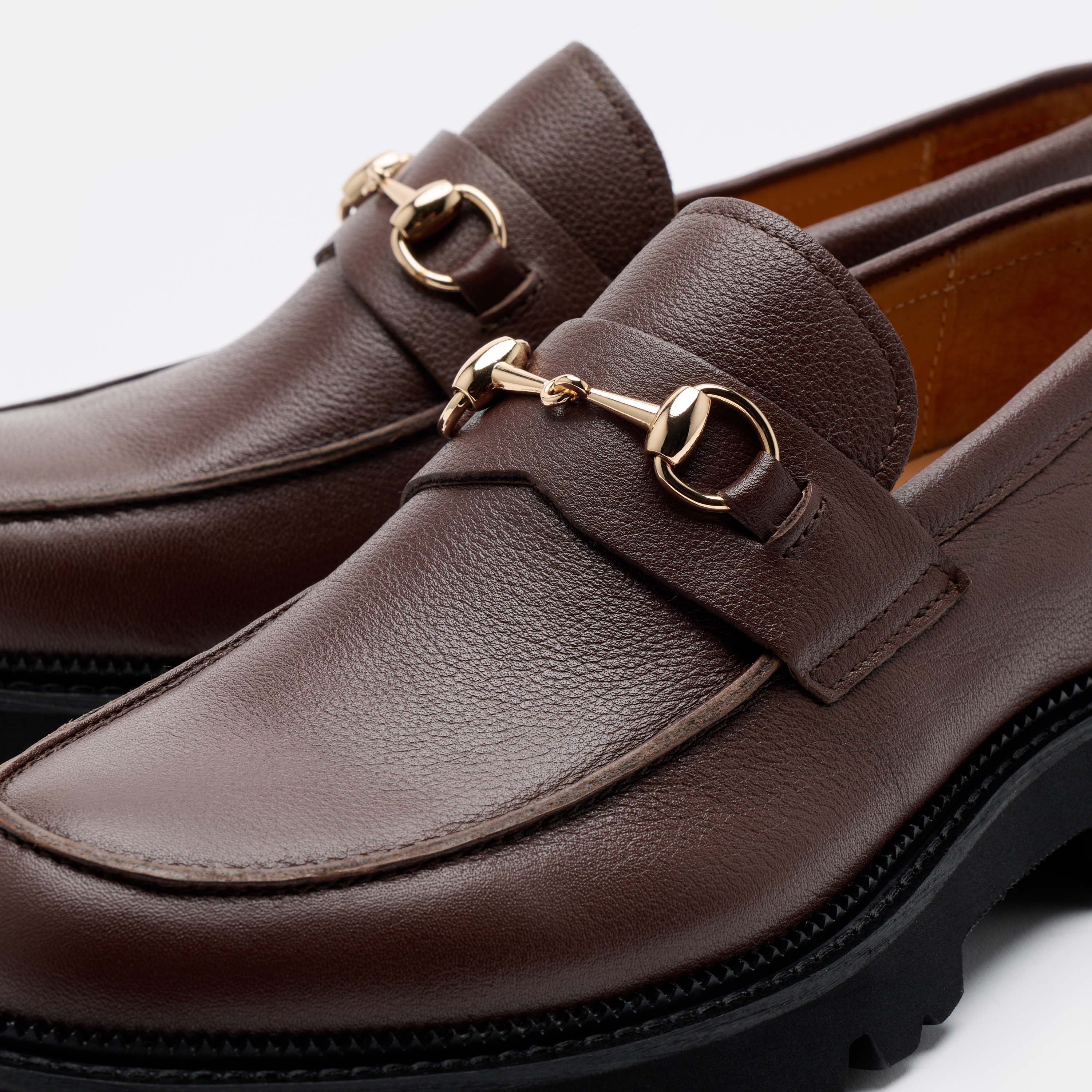 Blake Chocolate Pebble Leather Lug Bit Loafers - Image 3