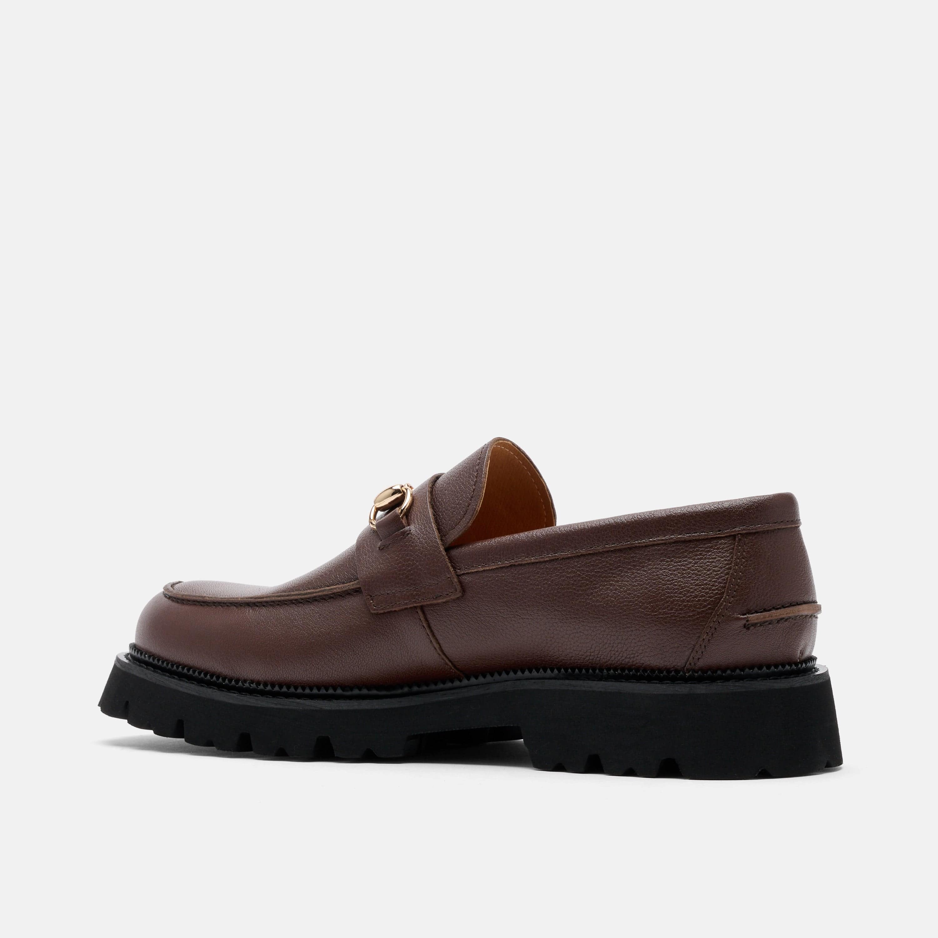 Blake Chocolate Pebble Leather Lug Bit Loafers - Image 4