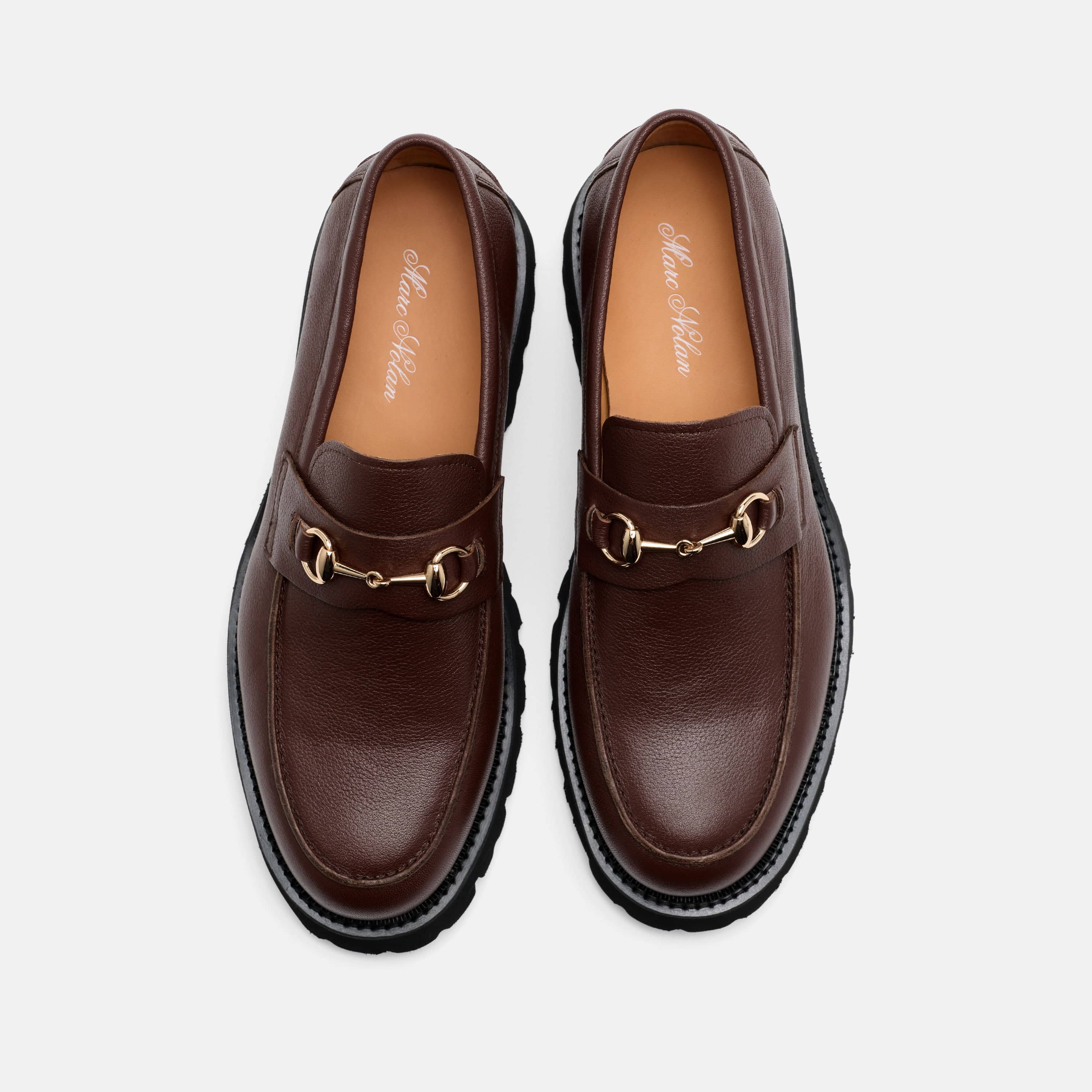 Blake Chocolate Pebble Leather Lug Bit Loafers - Image 5
