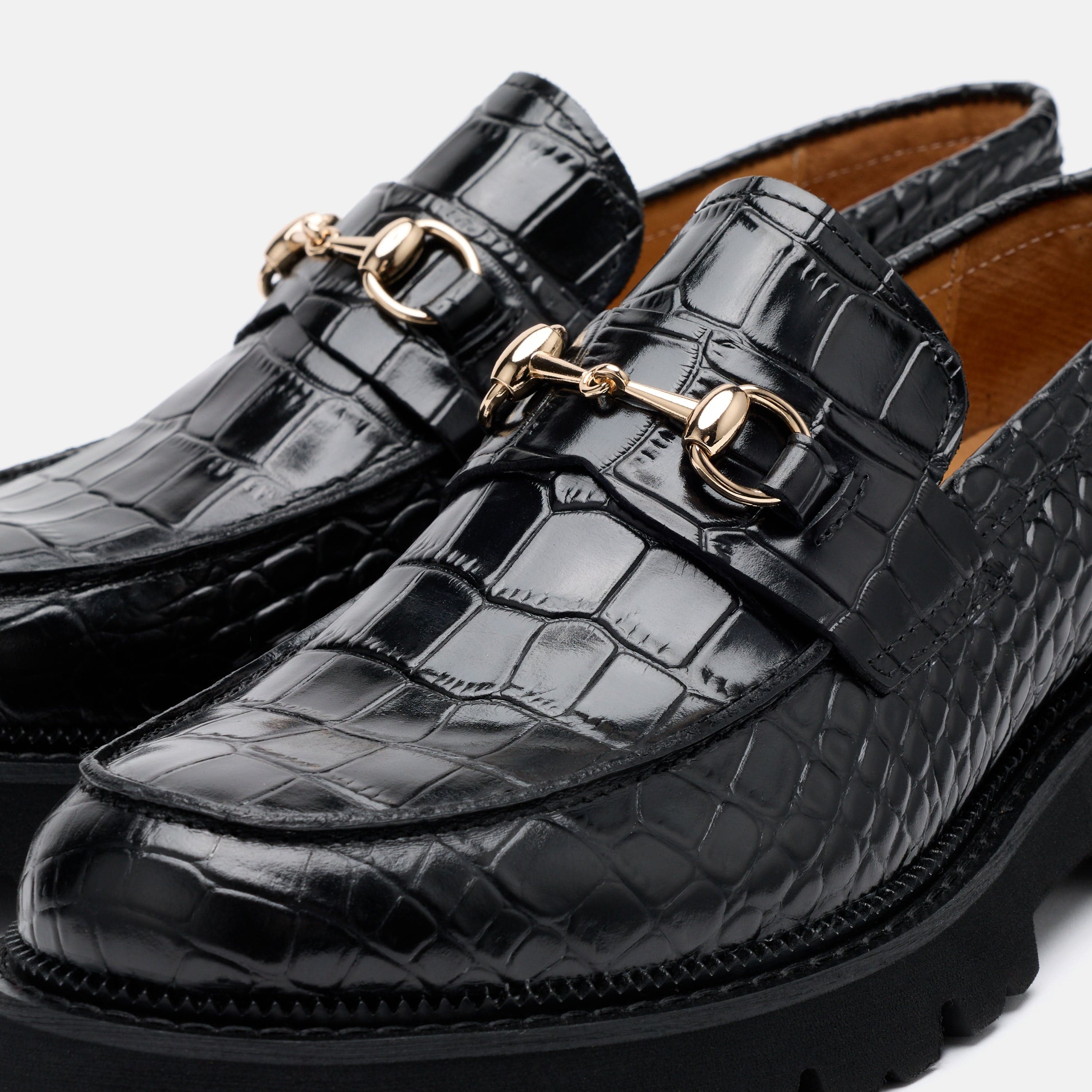 Blake Black Croc Leather Lug Bit Loafers - Image 3