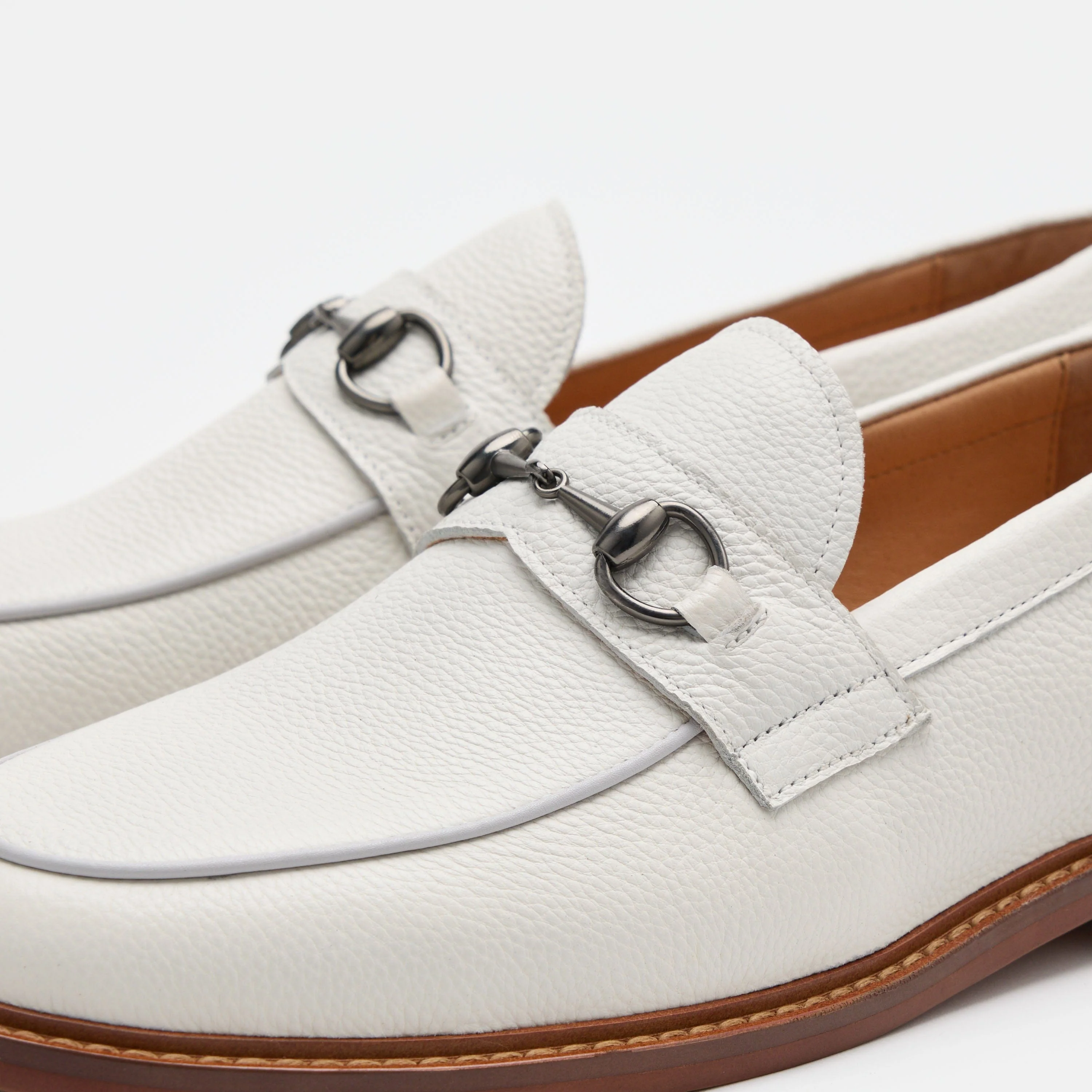Boardwalk White Pebble Leather Horse-Bit Loafers - Image 3